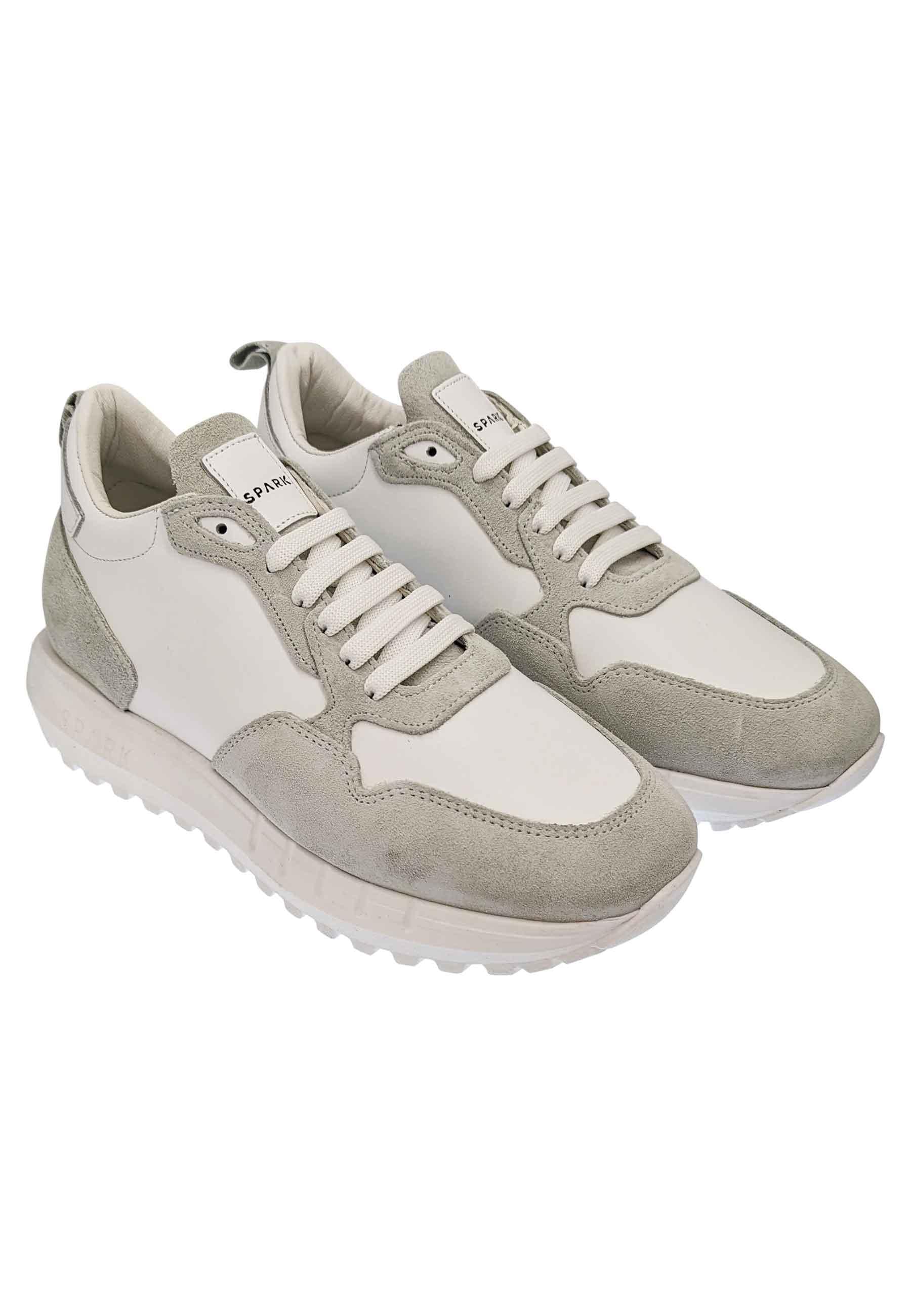 Sneakers uomo in pelle e tessuto off white con fondo alto in gomma SPK25 100 Spark for Spatarella 