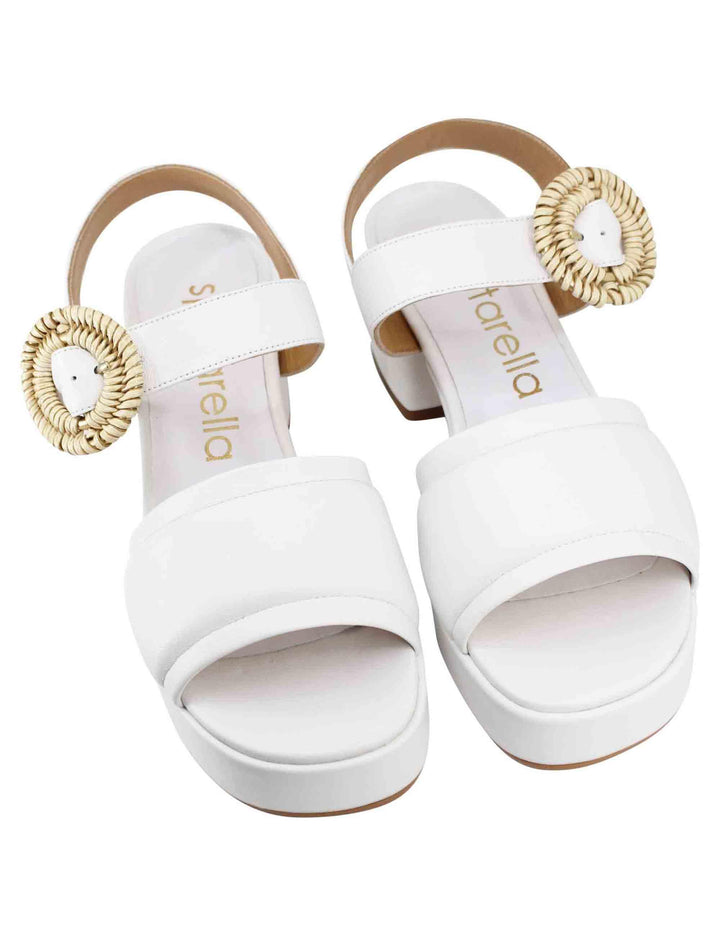 Sandali donna in pelle bianca con fibbia rivestita e tacco e plateau SP887 100 Spatarella 