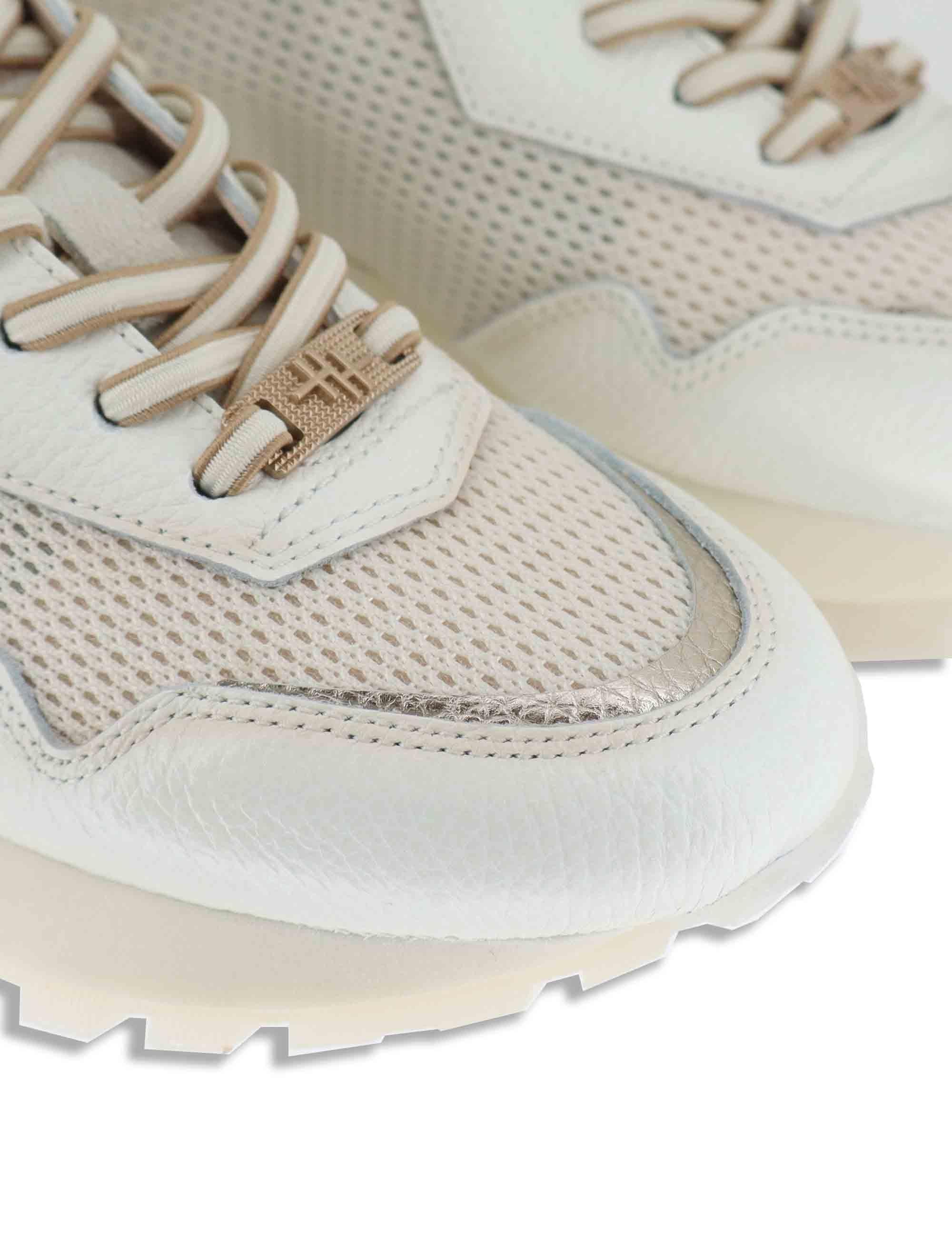 Sneakers donna in pelle e tessuto off white con riporti in pelle platino HV264825 PANNA Hispanitas 
