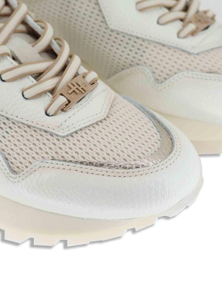Sneakers donna in pelle e tessuto off white con riporti in pelle platino HV264825 PANNA Hispanitas 