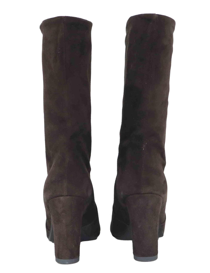 Stivaletti donna in camoscio marrone a tubo con tacco alto 3350 014 Les Venues 