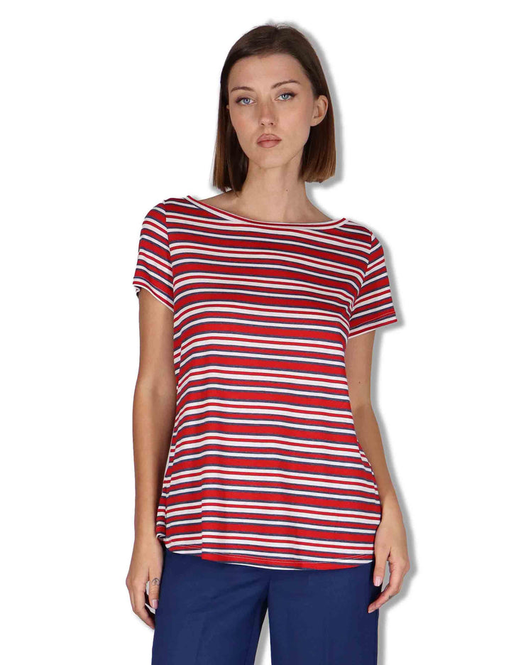 T-Shirt donna Summer Stripes in viscosa naturale azzurra JK028170676 82B30 Maliparmi 