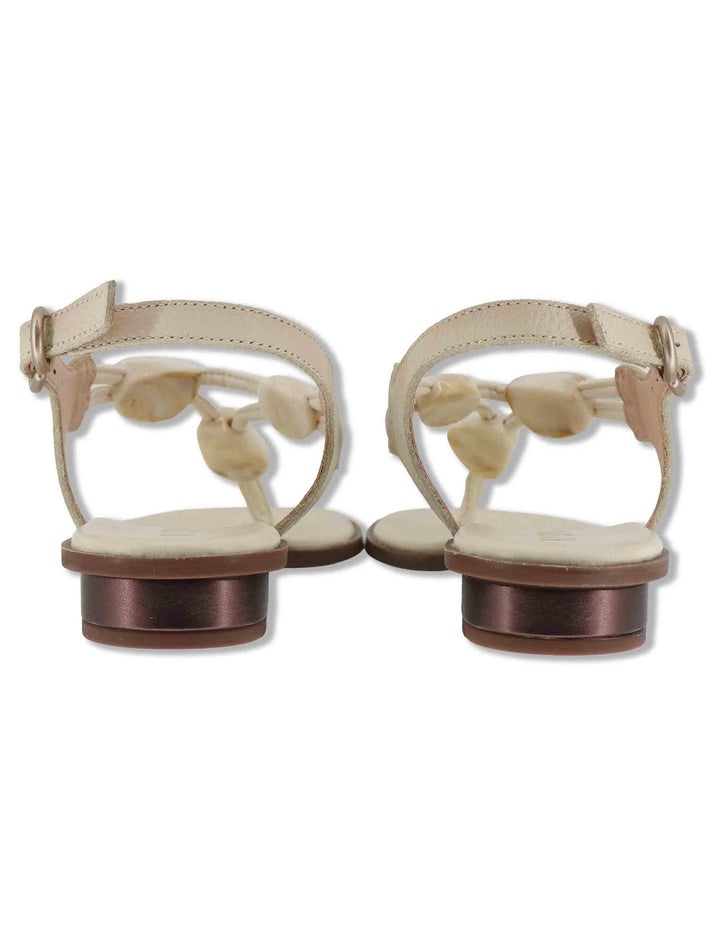 Sandali flat infradito donna in pelle off white con pietre e cinturino alla caviglia HV264785 BUTTER Hispanitas 