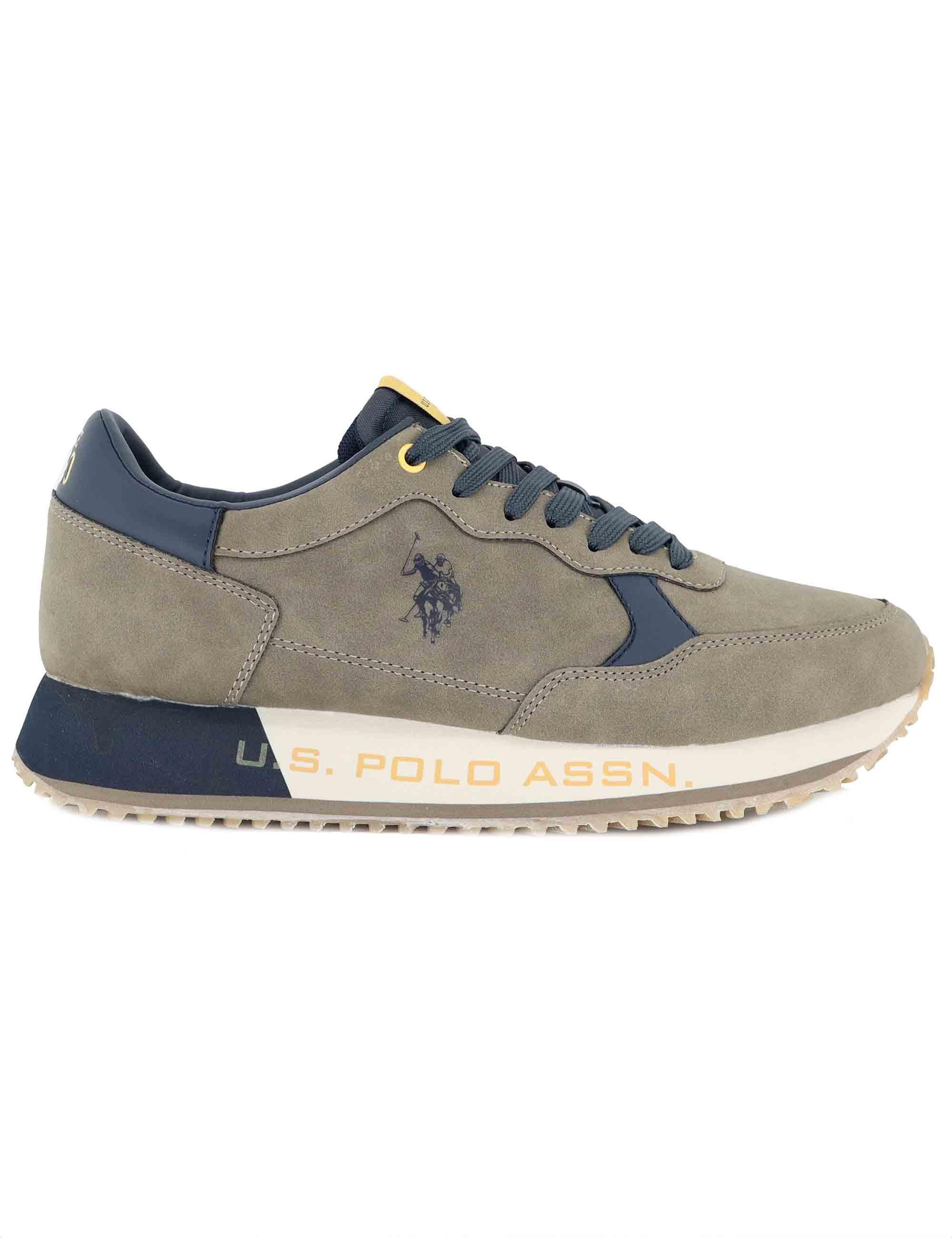 Sneakers uomo in pelle e tessuto taupe con suola alta CLEEF006E BRW-DBL03 U.S. Polo Assn. 