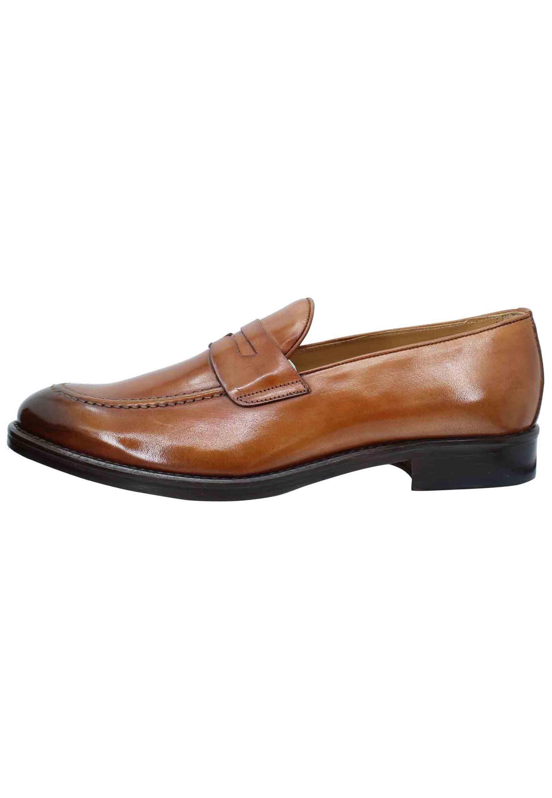 Mocassini uomo in pelle cuoio con punta affusolata e suola in cuoio 101 014 Spatarella 