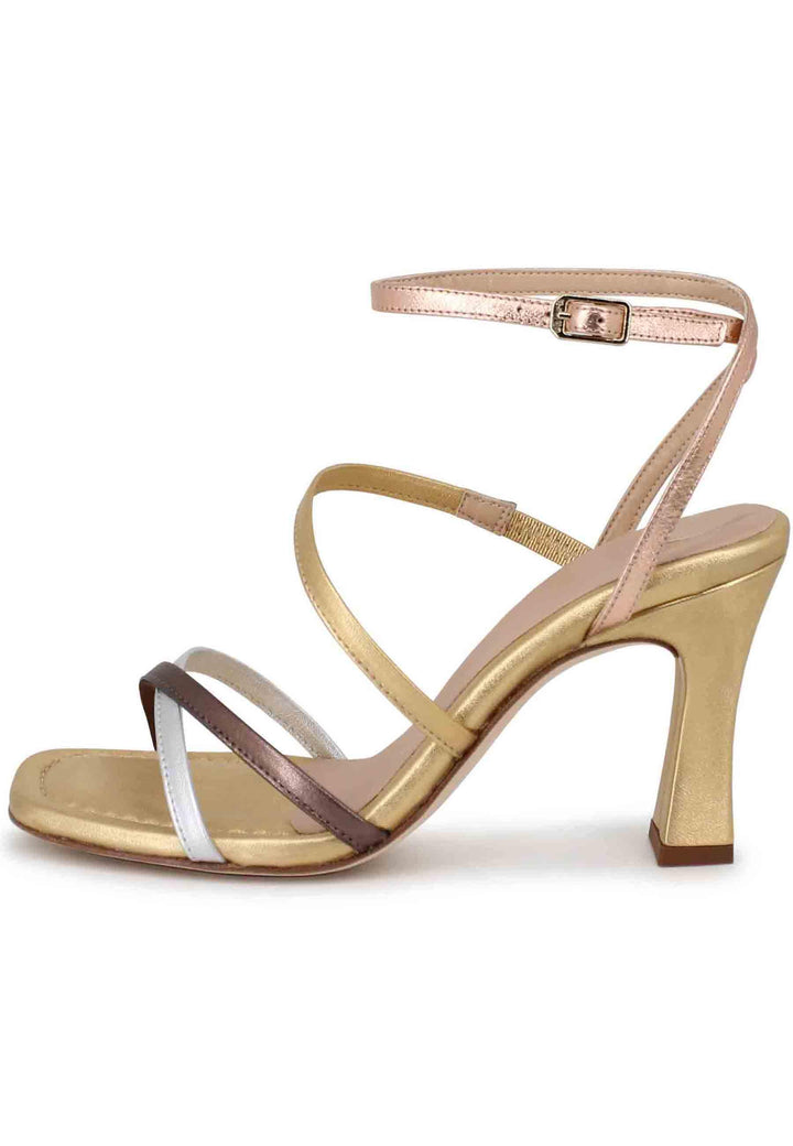 Sandali donna in pelle laminata oro con tacco alto SISSI LMT GOLDEN MUL Unisa 