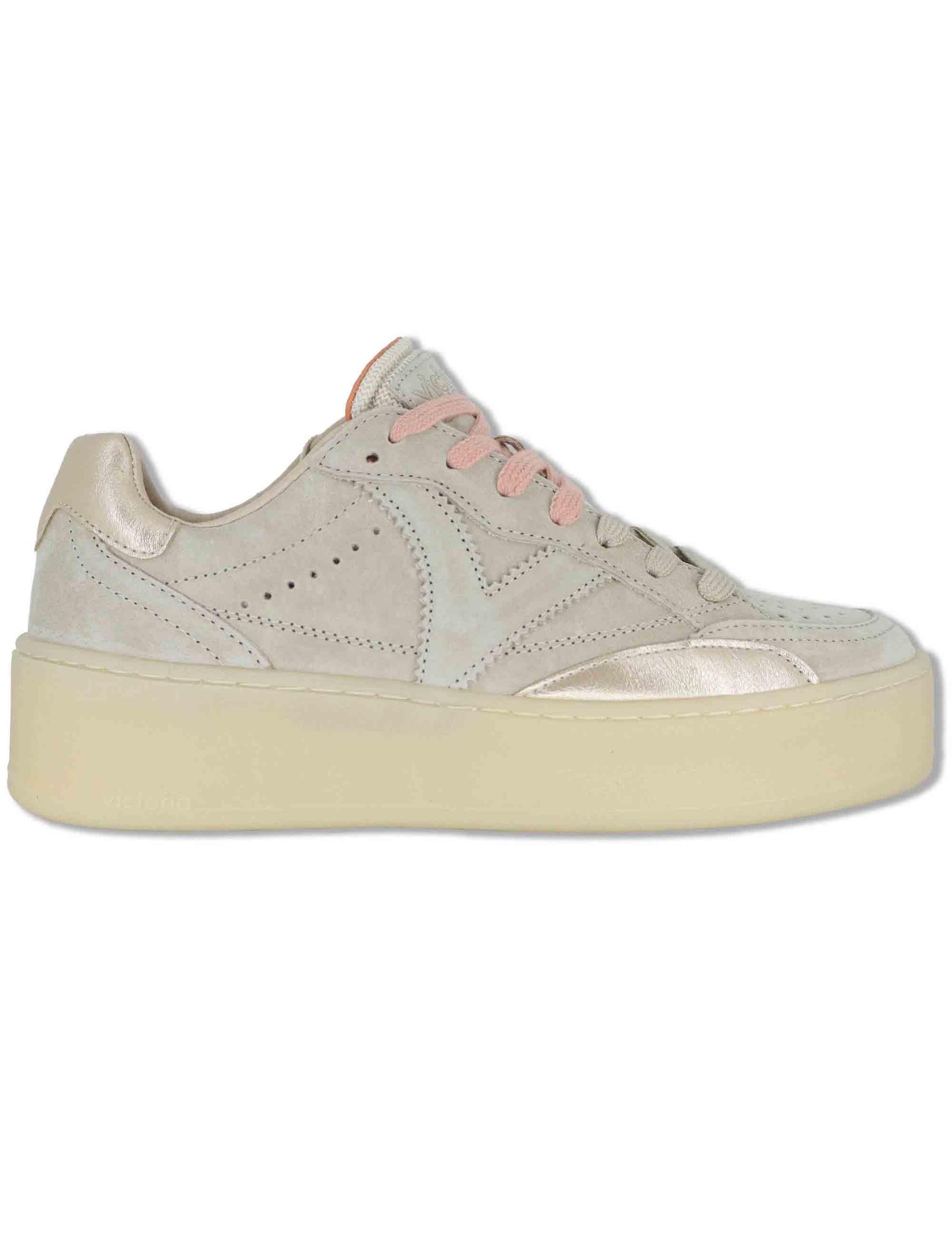 Sneakers donna Turin in nabuk beige con suola alta 1265100 80_Beige Victoria 
