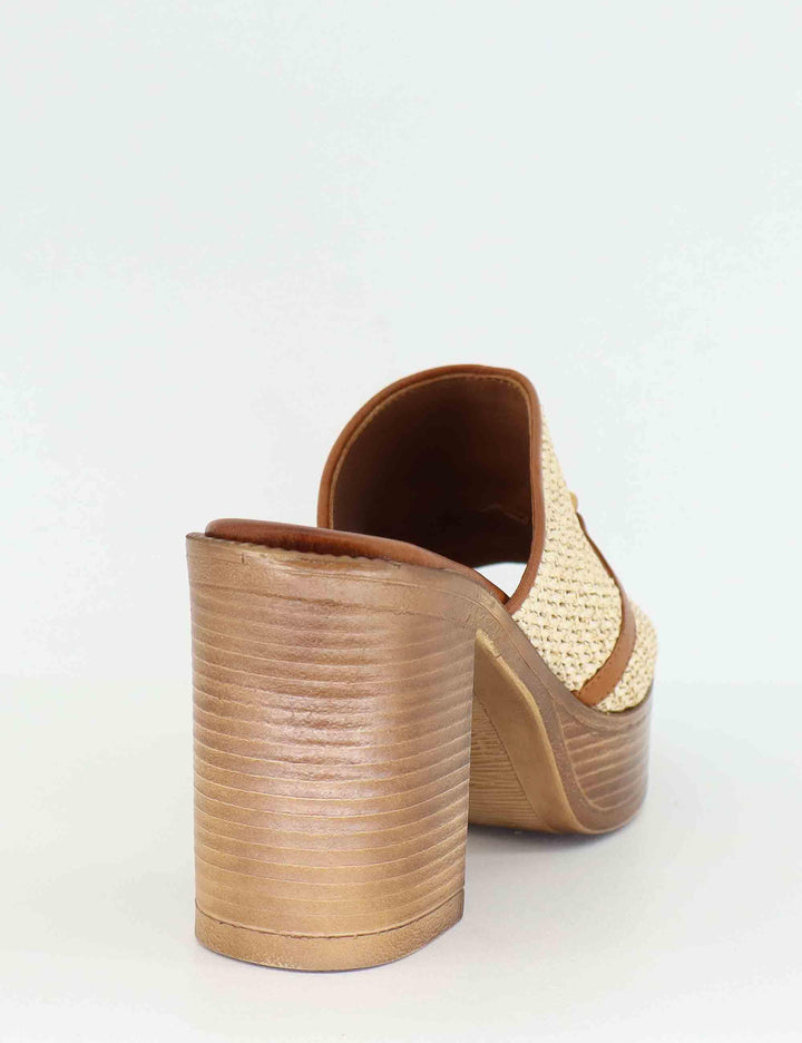 Sandali donna in pelle cuoio e rafia con tacco alto U41005515284 551 Tsakiris Mallas 