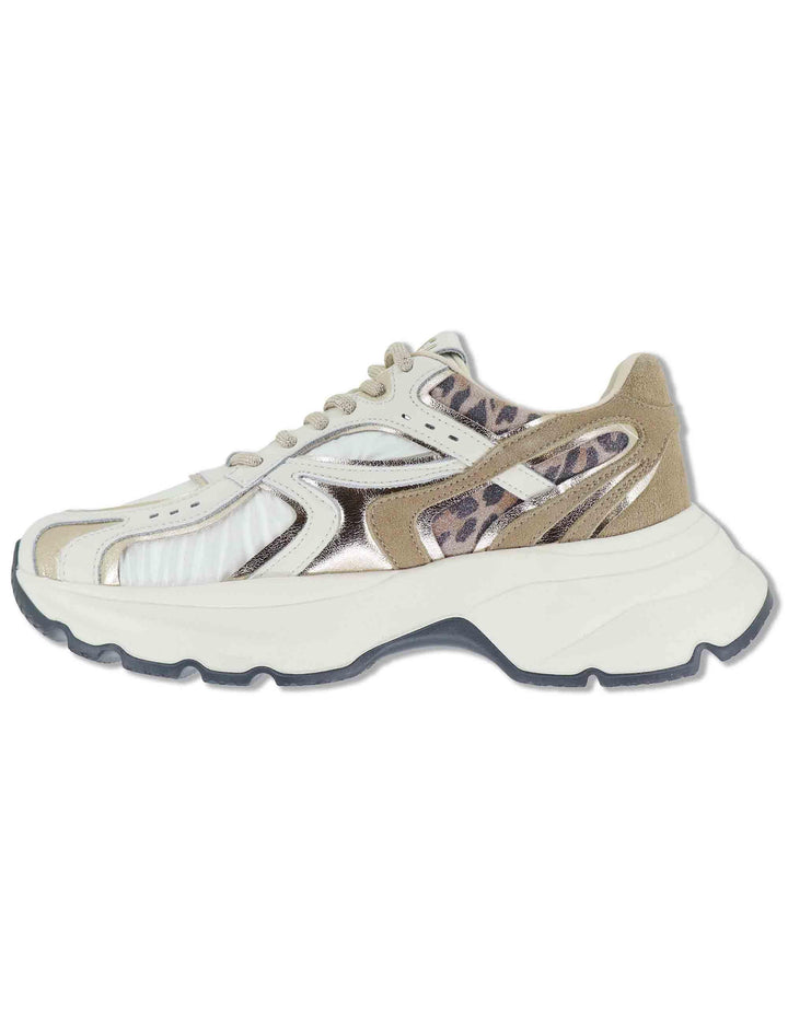 Sneakers donna Chunky in pelle e tessuto coff white on inserti a contrasto DALIA 12 Gio + 