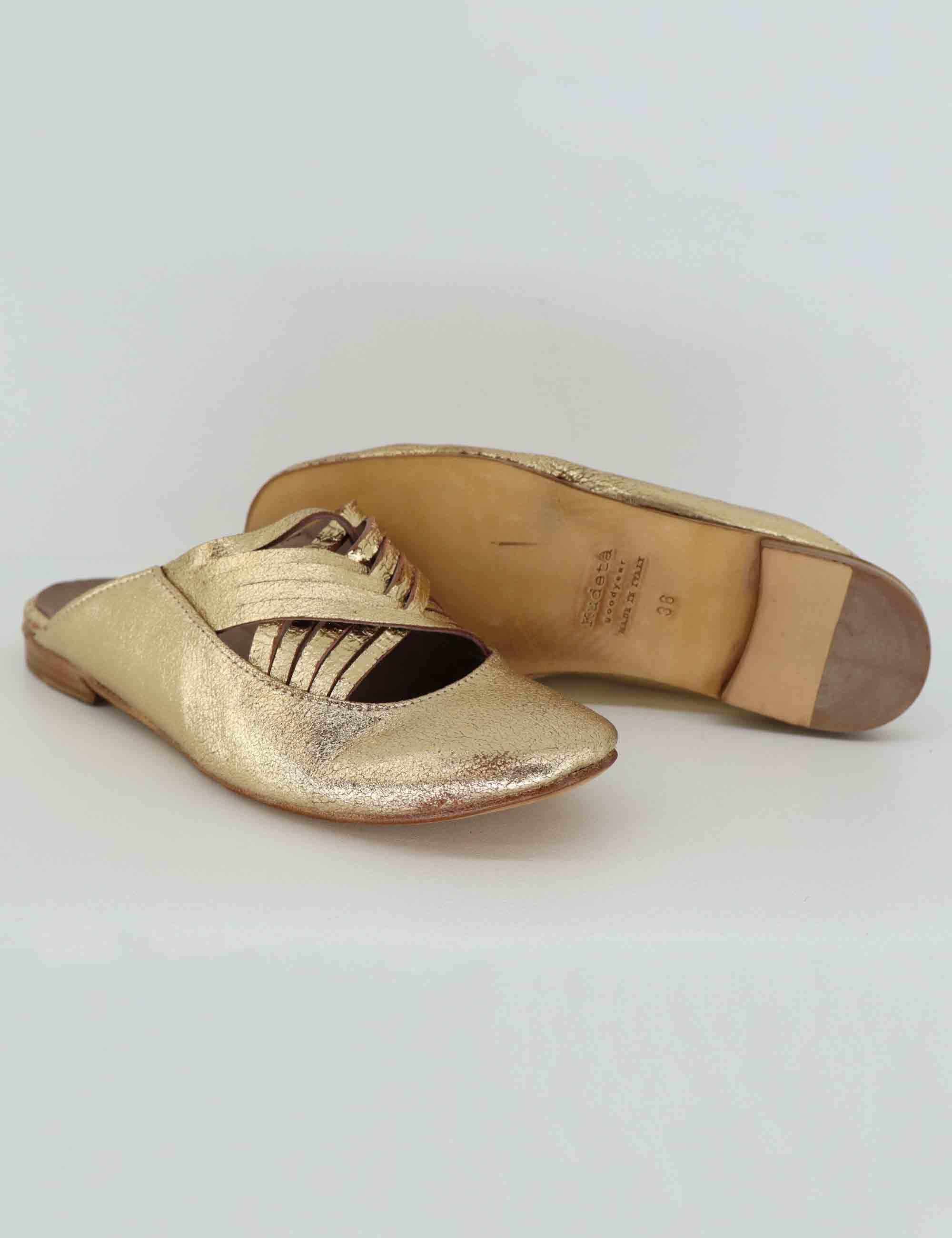 Mule donna in pelle laminta oro tacco basso 514150 075 Kudetà 