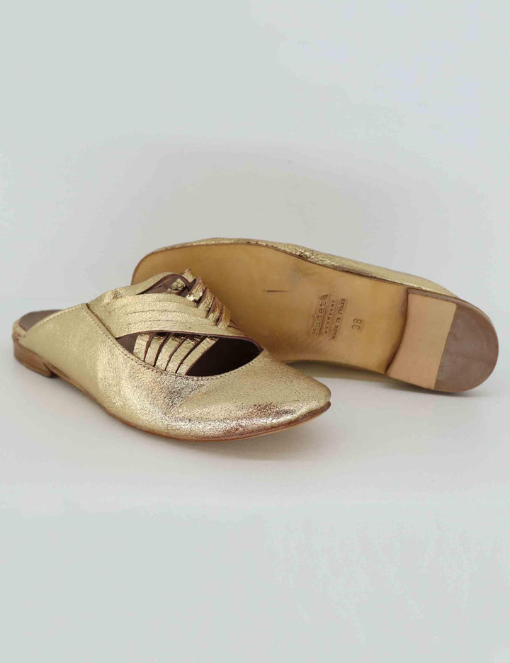 Mule donna in pelle laminta oro tacco basso 514150 075 Kudetà 