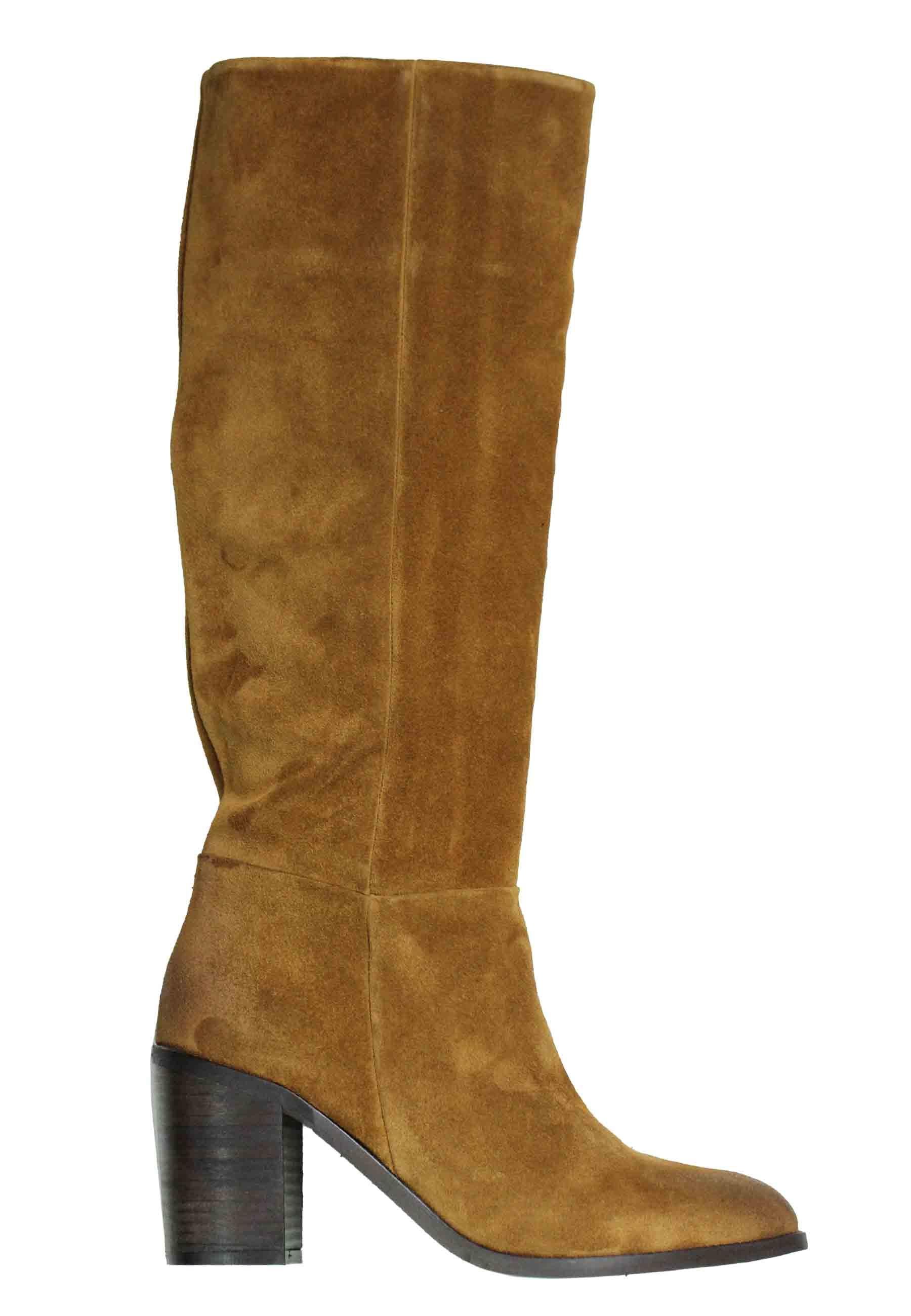 Stivali donna in camoscio testa di moro con tacco in cuoio e punta semi tonda OXFORD1 013 Onakò 