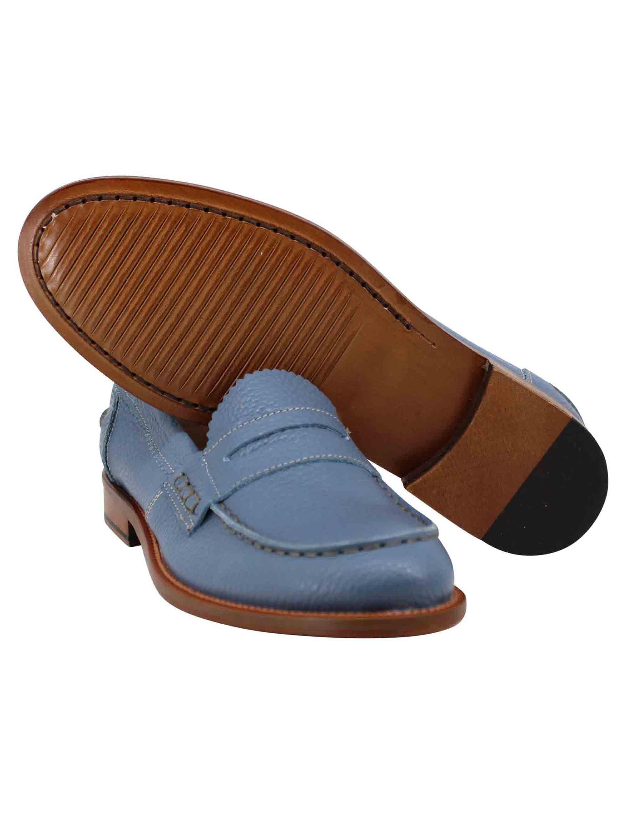 Mocassini donna in pelle celeste con suola in cuoio SPD306 002 Spatarella 
