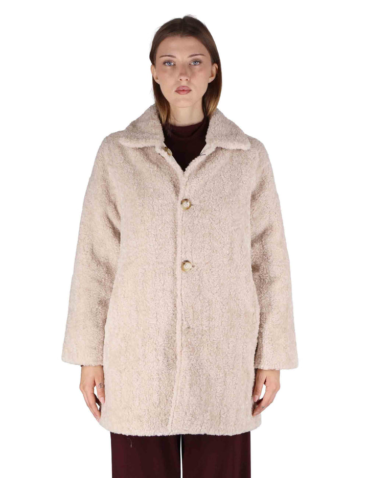 Cappotti teddy reversibili donna in eco beige con bottoni SP25271 CREAM Spatarella 