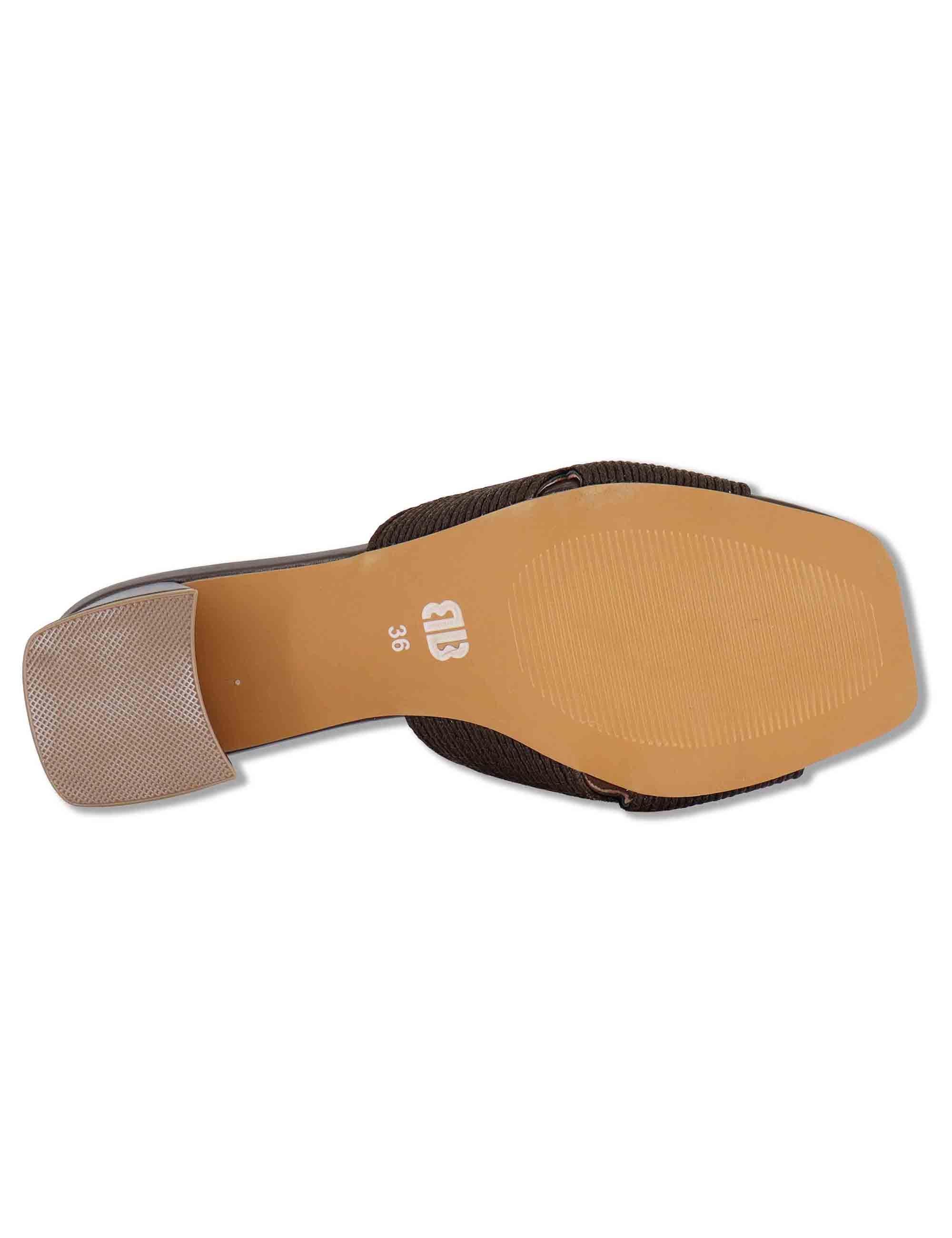 Sandali donna scalzati in pelle e tessuto intrecciato marrone tacco basso 879Z94HG 90-MARRON Bibi Lou 