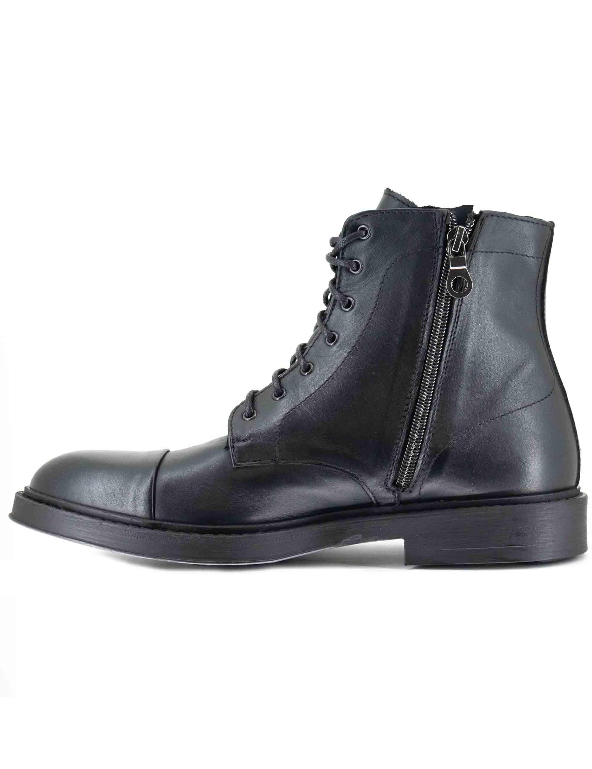 Stivaletti stringati uomo in pelle nera con suola in gomma cucita SP2968 001 Spatarella 