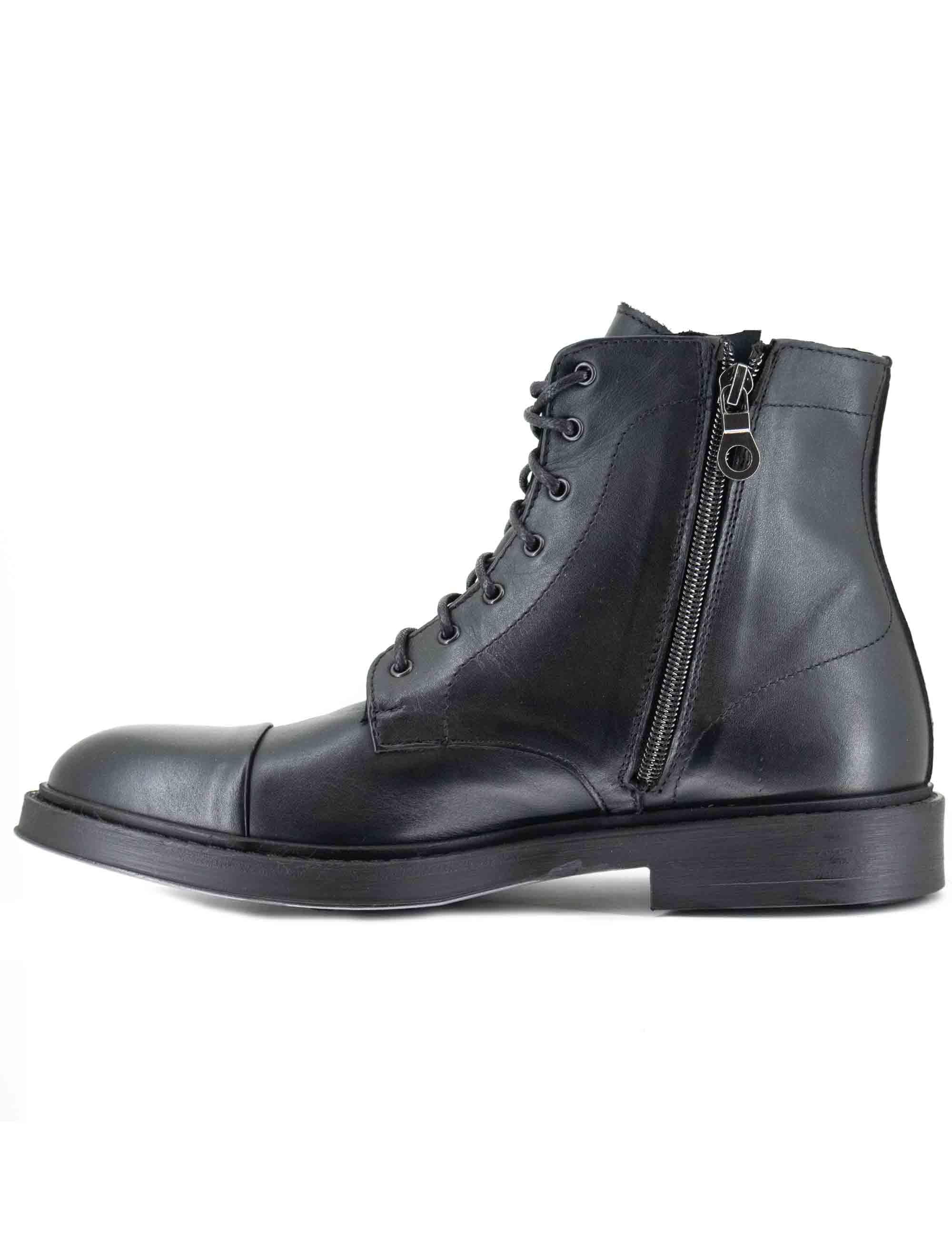 Stivaletti stringati uomo in pelle nera con suola in gomma cucita SP2968 001 Spatarella 