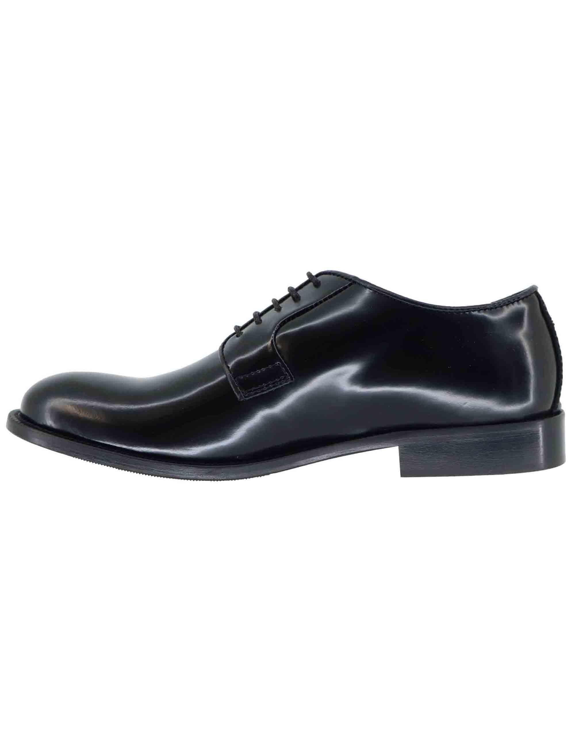 Stringate uomo in pelle nera lucida con suola in cuoio e gomma cucita SPDU603 S001 Spatarella 