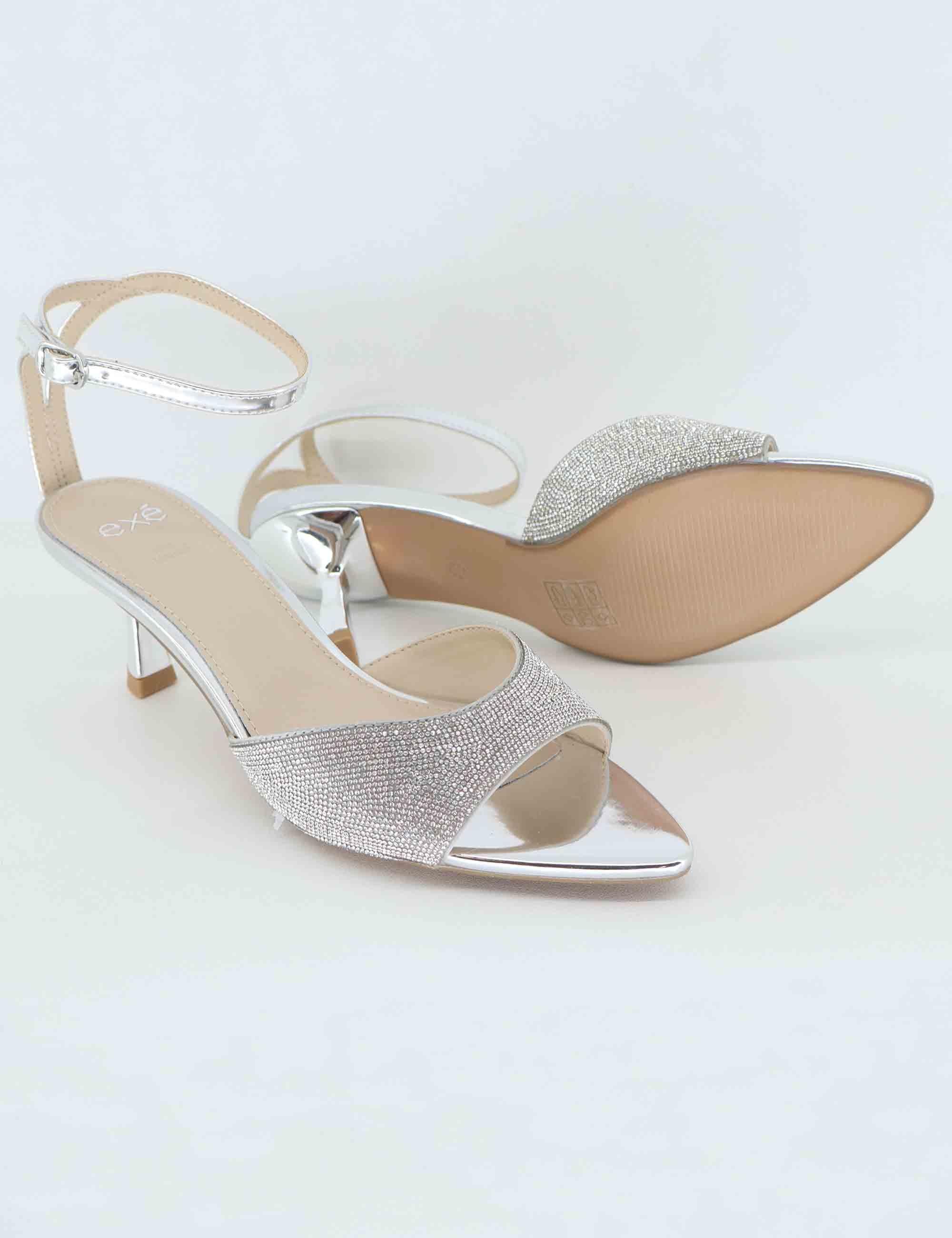 Sandali donna in strass argento con cinturino e tacco gioiello U4700035358E 731-22 Exe 
