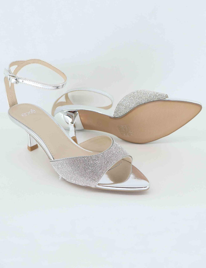 Sandali donna in strass argento con cinturino e tacco gioiello U4700035358E 731-22 Exe 