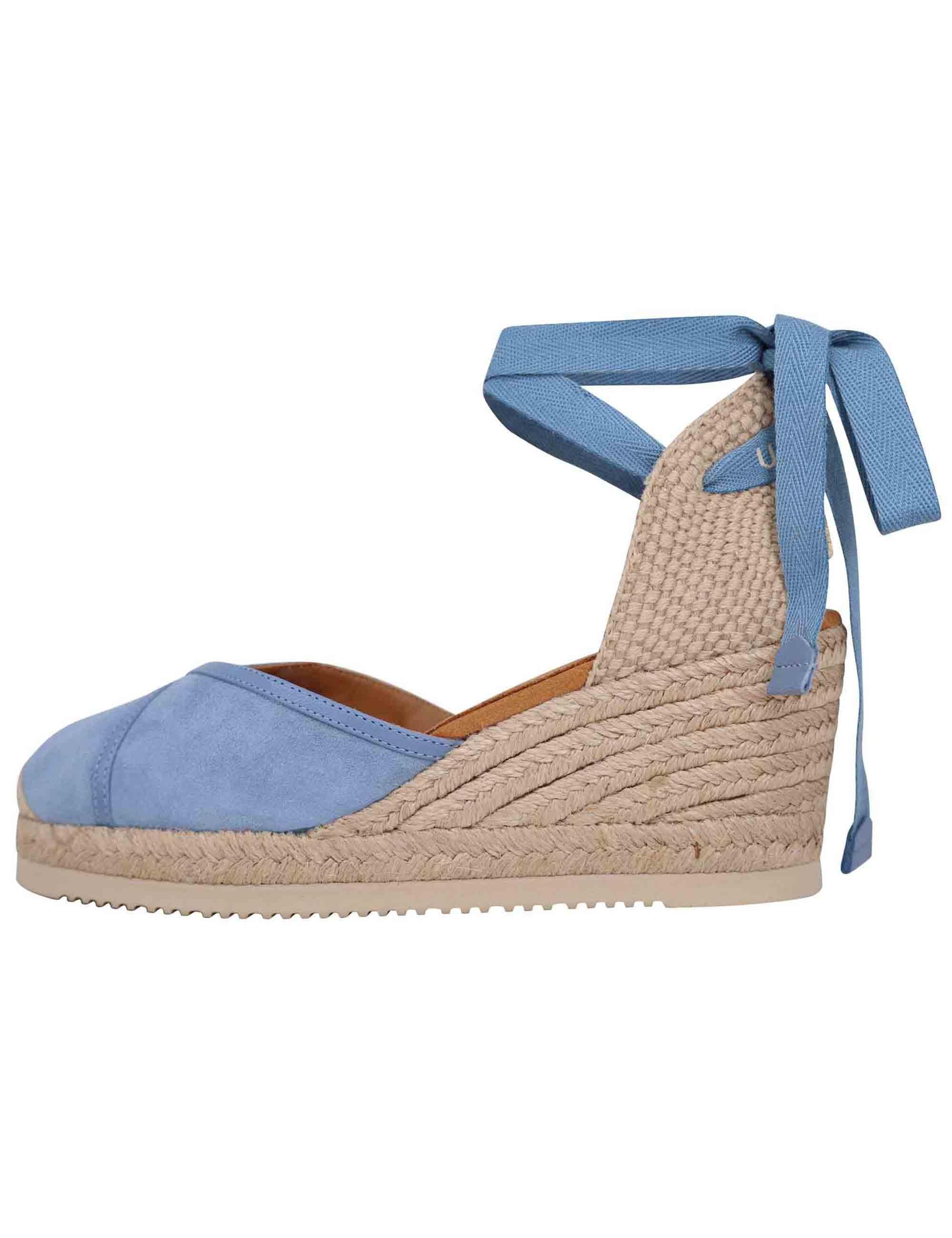 Sandali espadrillas donna in camoscio celeste con zeppa in corda CAREI KS JEANS Unisa 