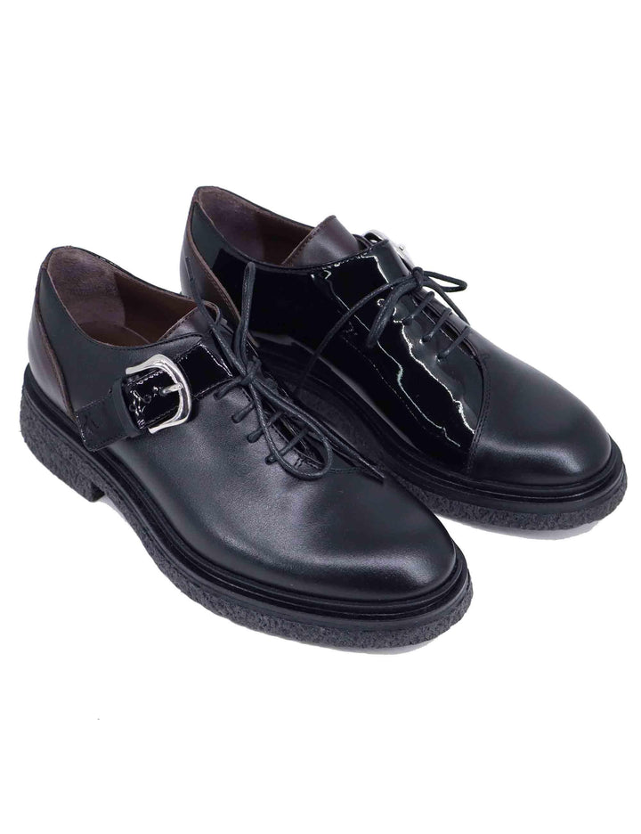 Stringate donna in pelle nera con fibbia argento A200-1 001 Le Bohemien 