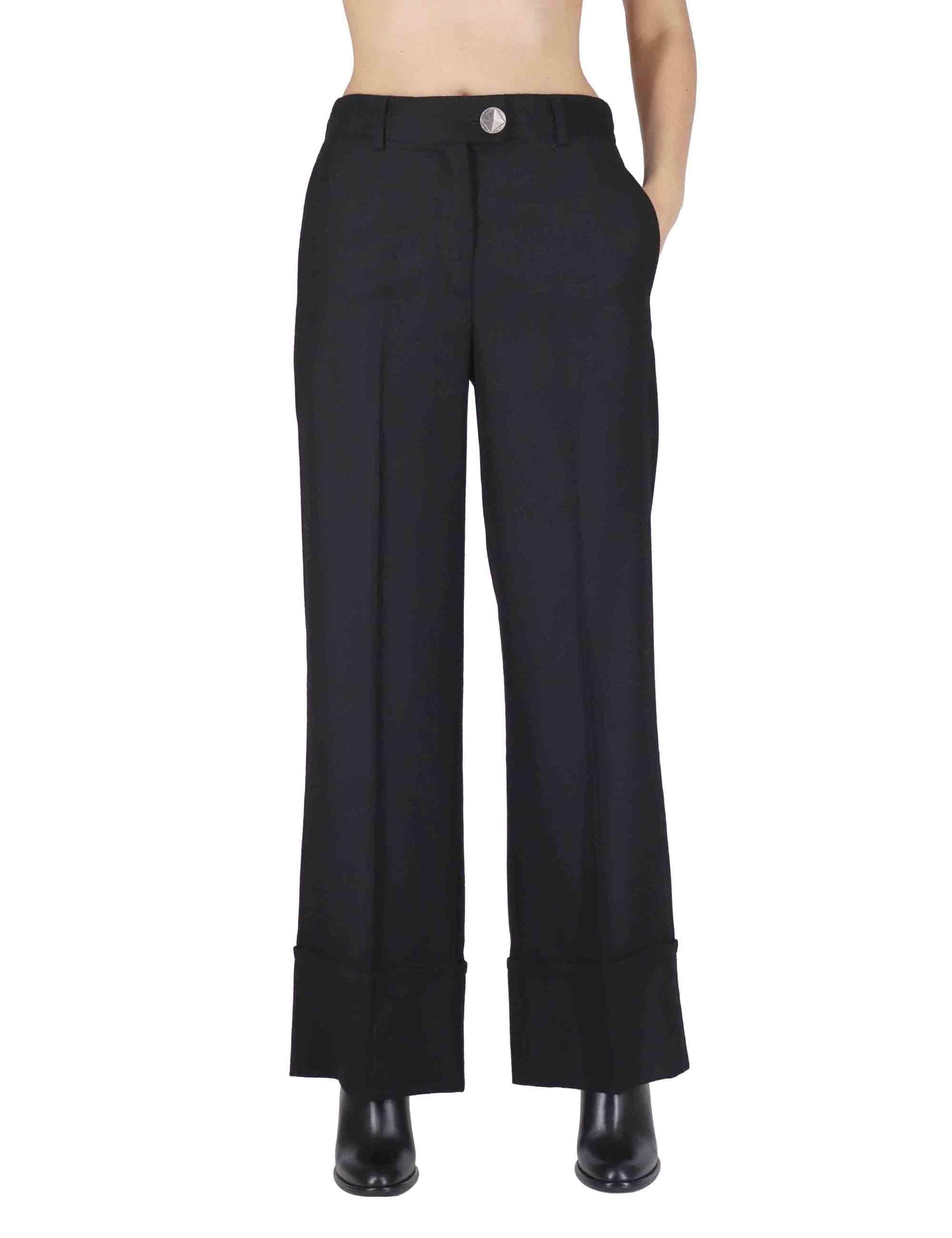Pantaloni donna Tailored in misto lana nero con gamba larga JH804420294 20000 Maliparmi 