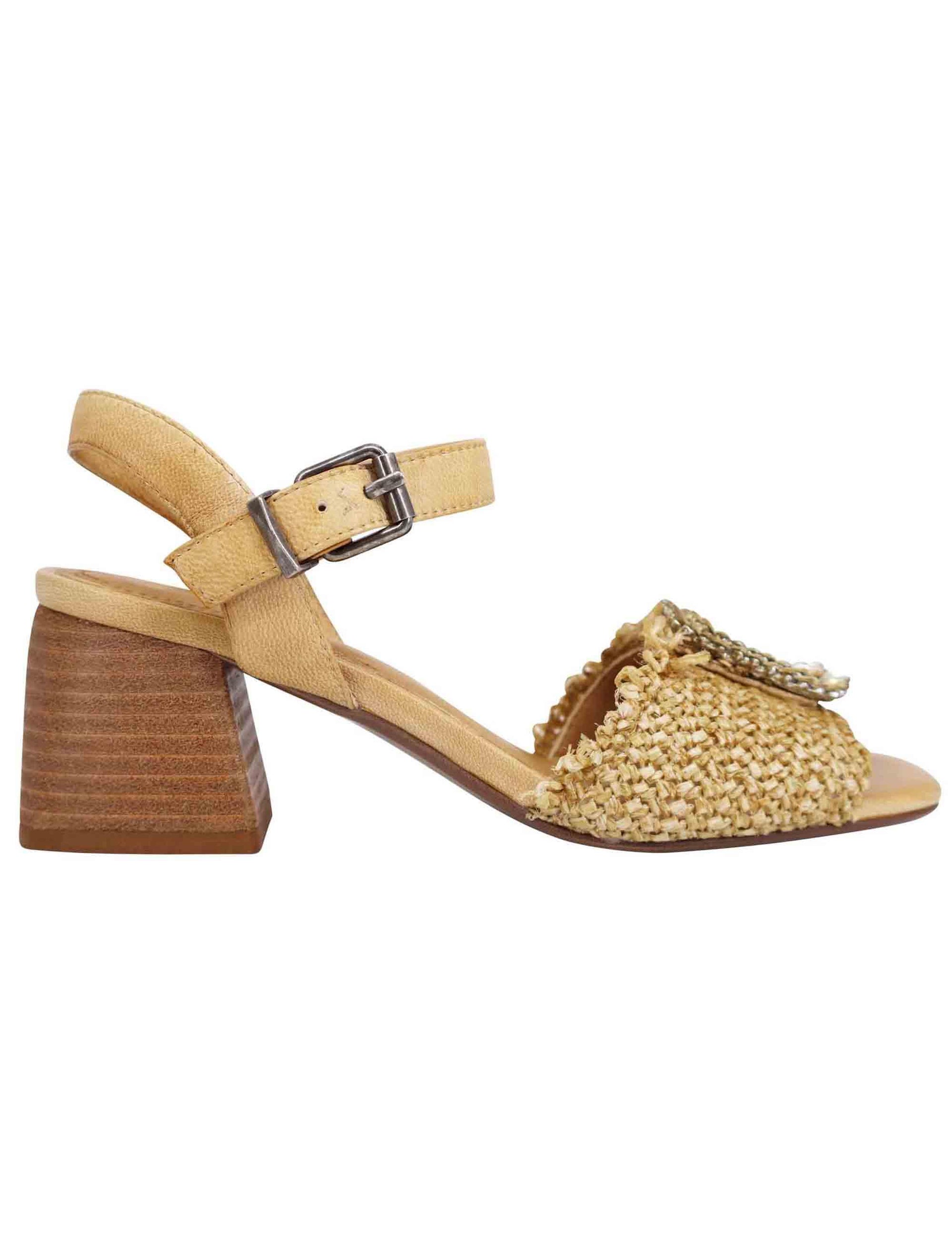 Sandali donna in rafia naturale con strass e cinturino alla caviglia IBAGUE 07 014 Zoe 