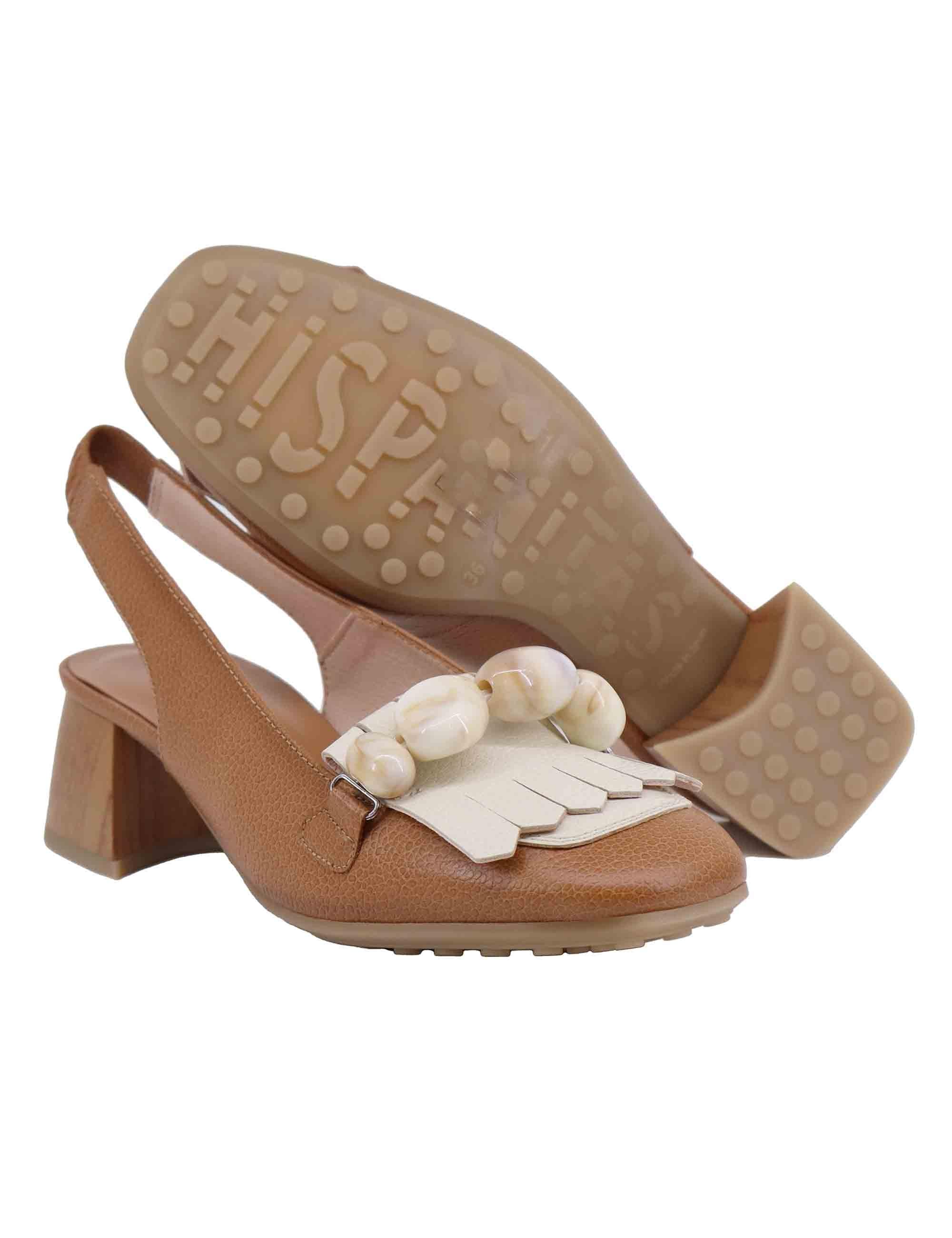 Slingback donna in pelle cuoio con frange HV253945 C001 Hispanitas 