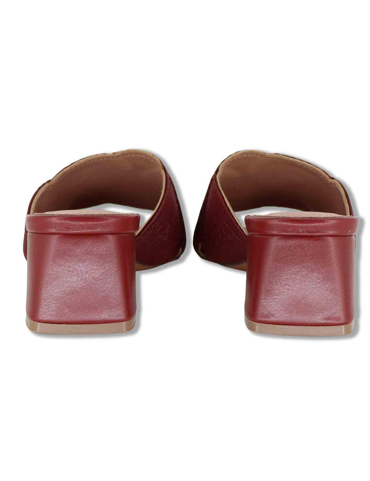 Sandali donna scalzati in pelle e tessuto intrecciato bordeaux tacco basso 879Z94HG 40-BURGUND Bibi Lou 