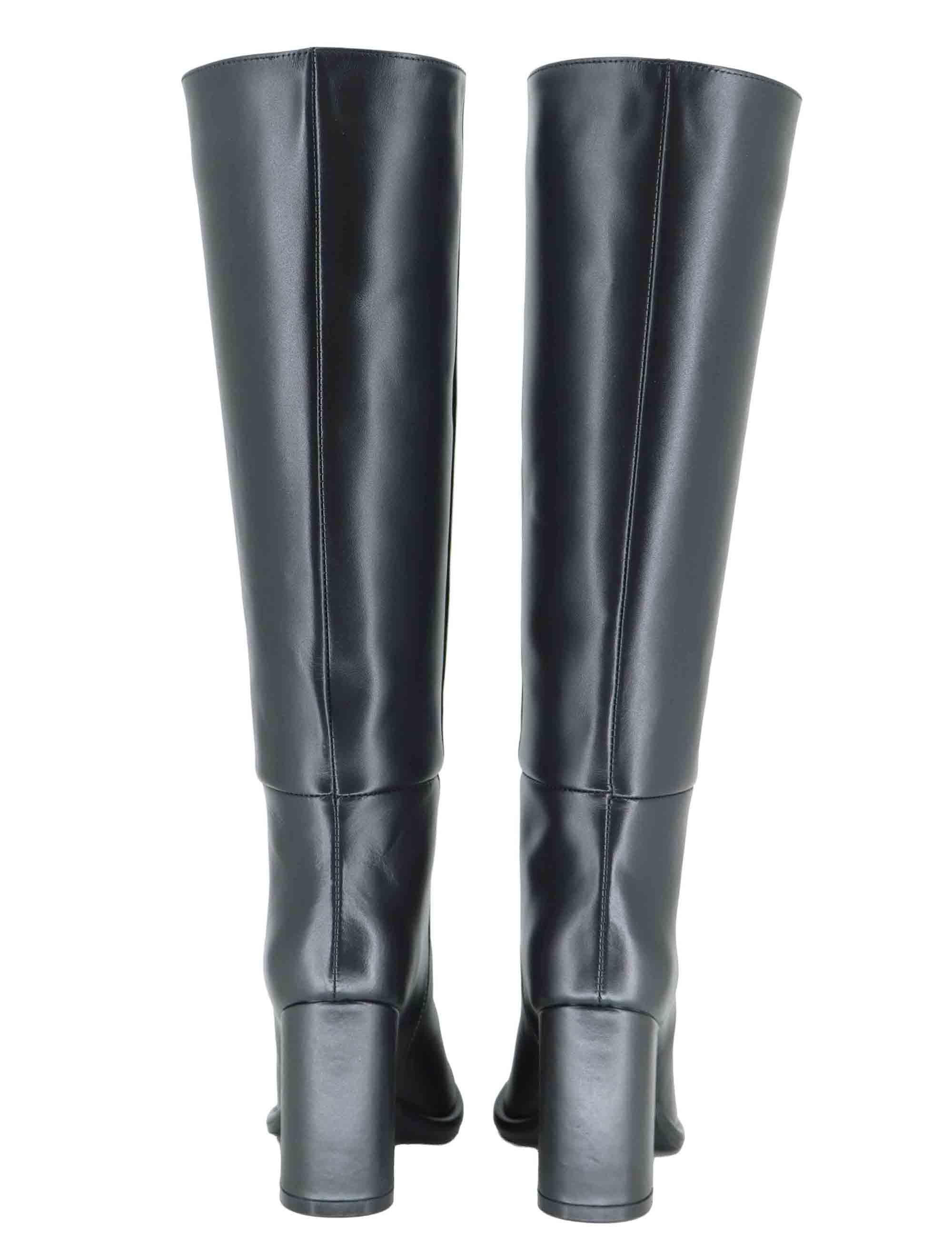 Stivali donna a tubo in pelle nera tacco alto R2461 001 Bianca Di 