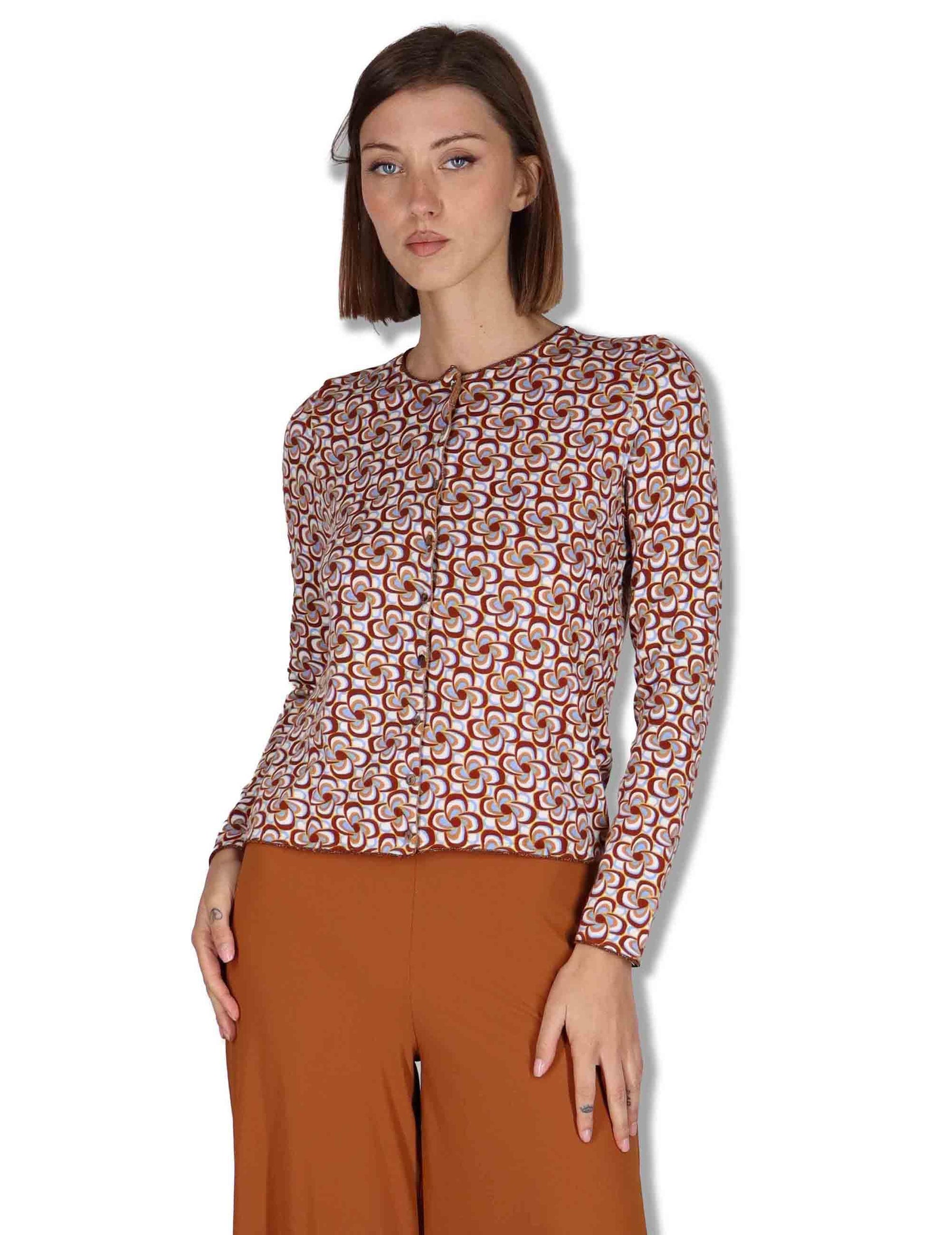 Cardigan donna Cotton Printed in cotone marrone stampato a fantasia JN359978215 A4156 Maliparmi 
