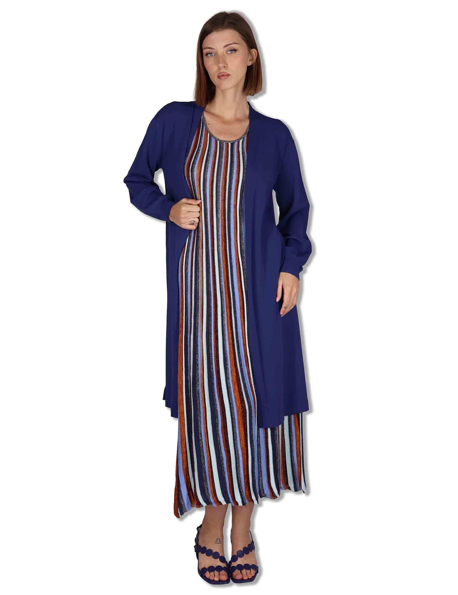 Cardigan lungo donna Viscose Fresh in monocolore blu JN370877099 80043 Maliparmi 