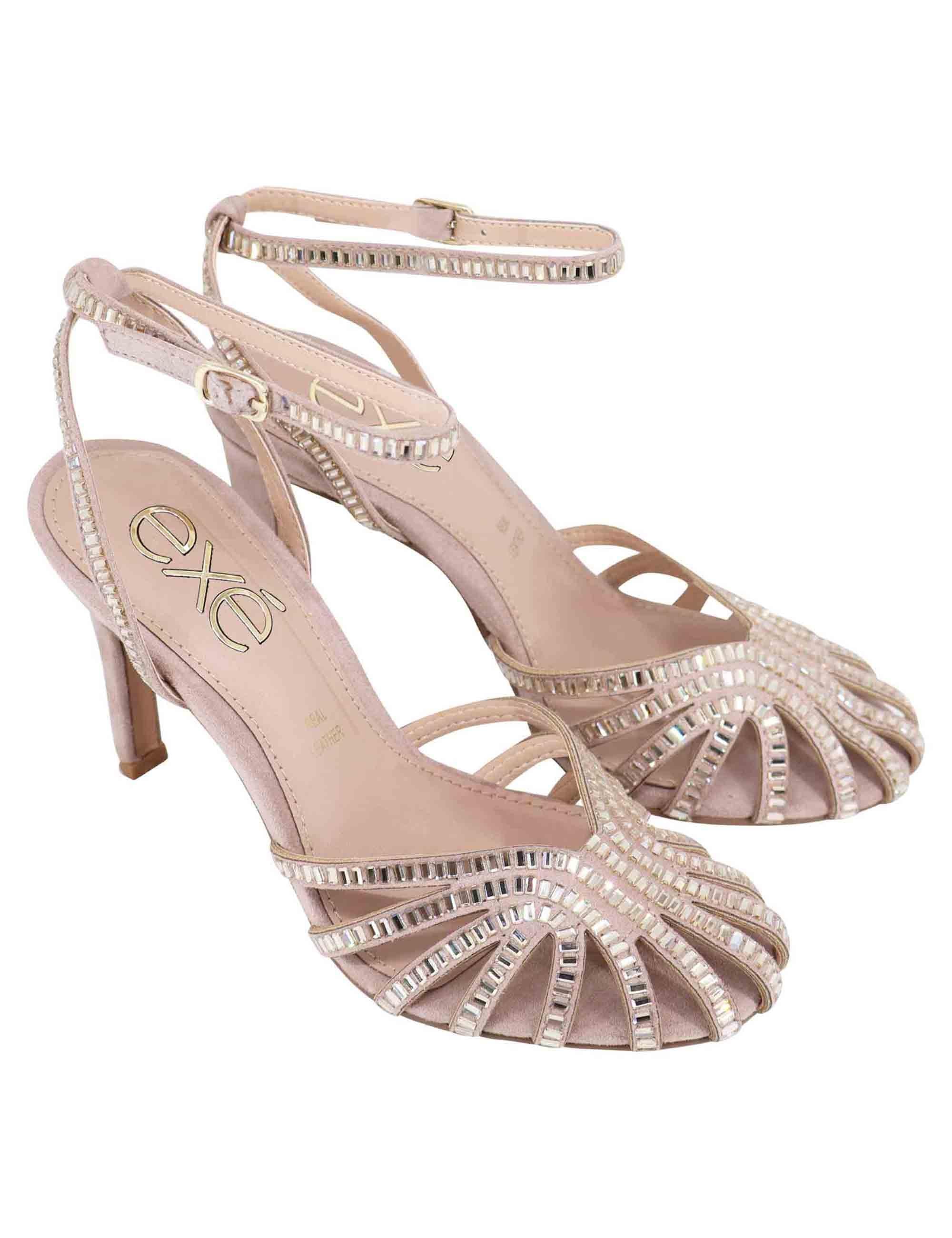 Sandali donna in strass argento con tacco alto e cinturino alla caviglia S470062355C6 326 Exe 