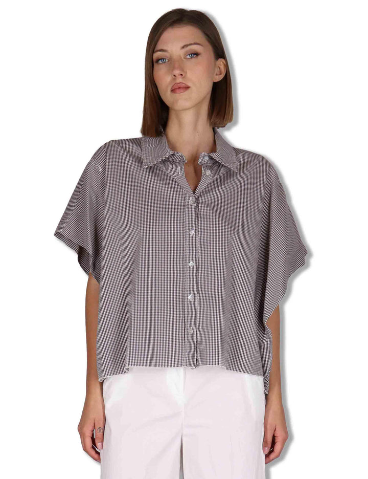 Camicie donna in cotone bianco quadretti con mezze maniche CUMINO ETTO_BUTTER TreBarraBi 