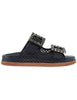 Women's flat sandals in black leather with double buckle Woman PRIMULA06 001
