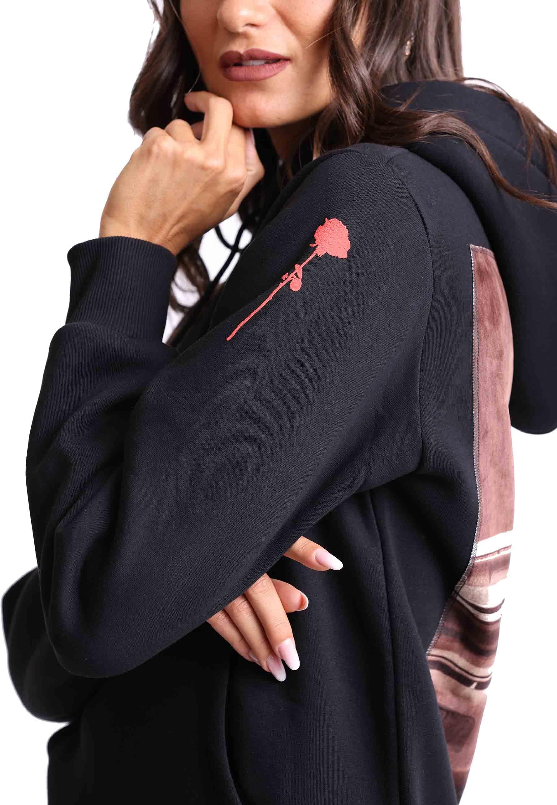 Felpa donna con cappuccio in tessuto nero e stampa in seta HOODIE TOKYO Bastille 