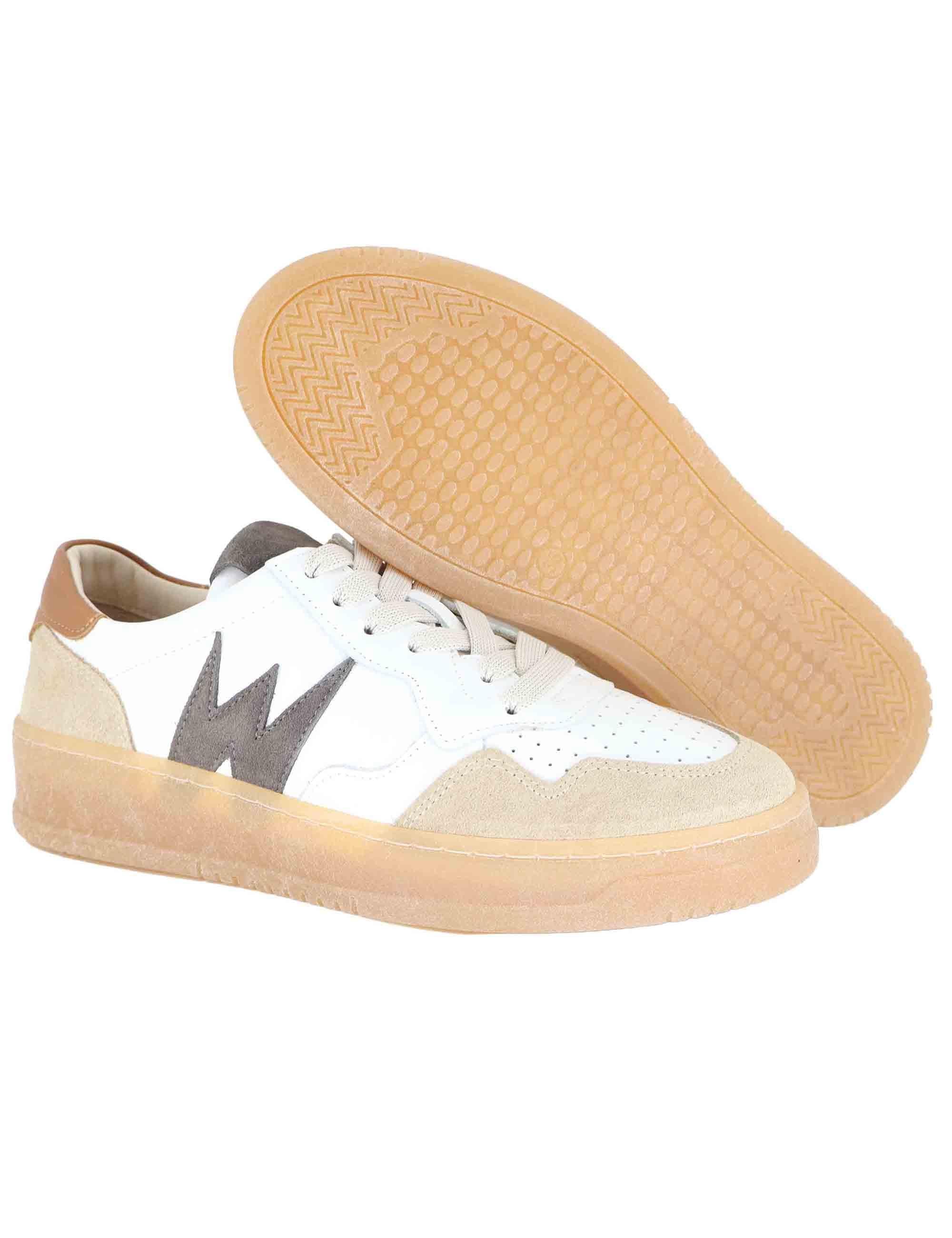 Sneakers donna in pelle beige con riporti in camoscio SP56529 004 Spatarella 