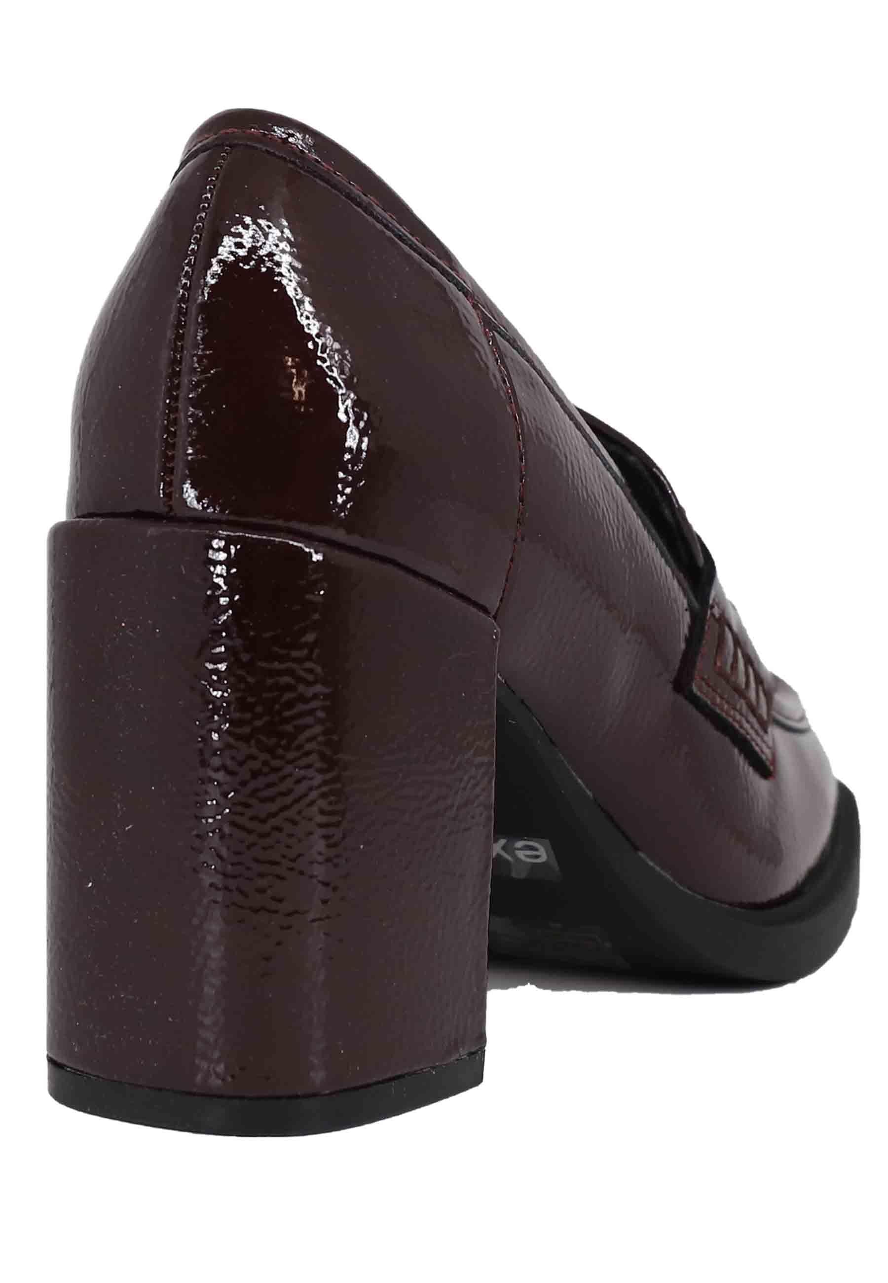 Mocassini donna in vernice bordeaux con tacco alto e punta tonda GEORGIA 200 4E81 Exe 