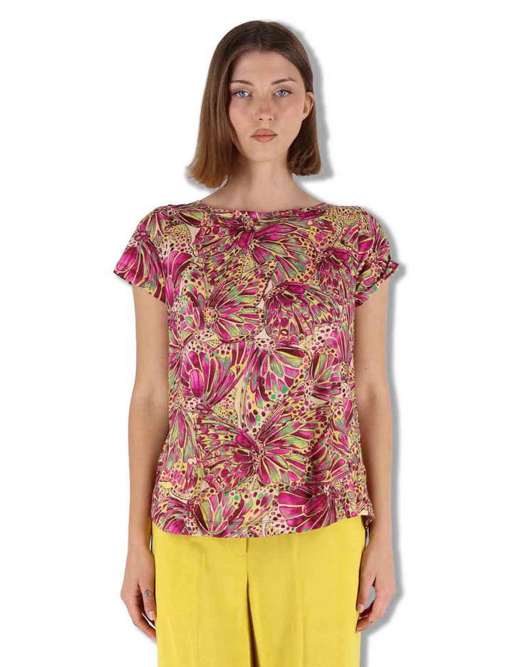 T-Sshirt donna Summer Nomade Prints in cotone giallo a fantasia JK029570673 B7008 Maliparmi 