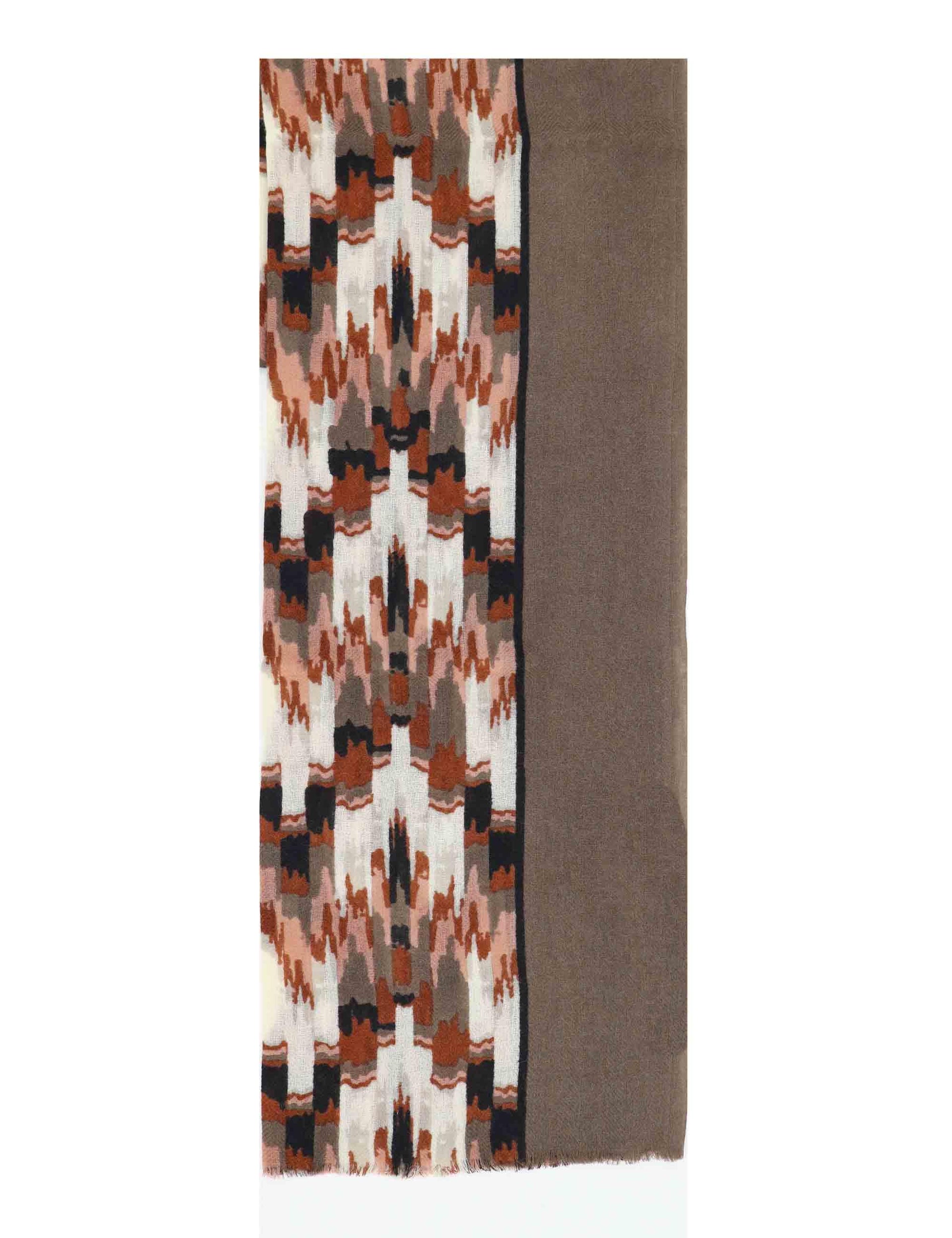Sciarpe donna in lana taupe con stampe etniche 61260006 0008 Pyaar 