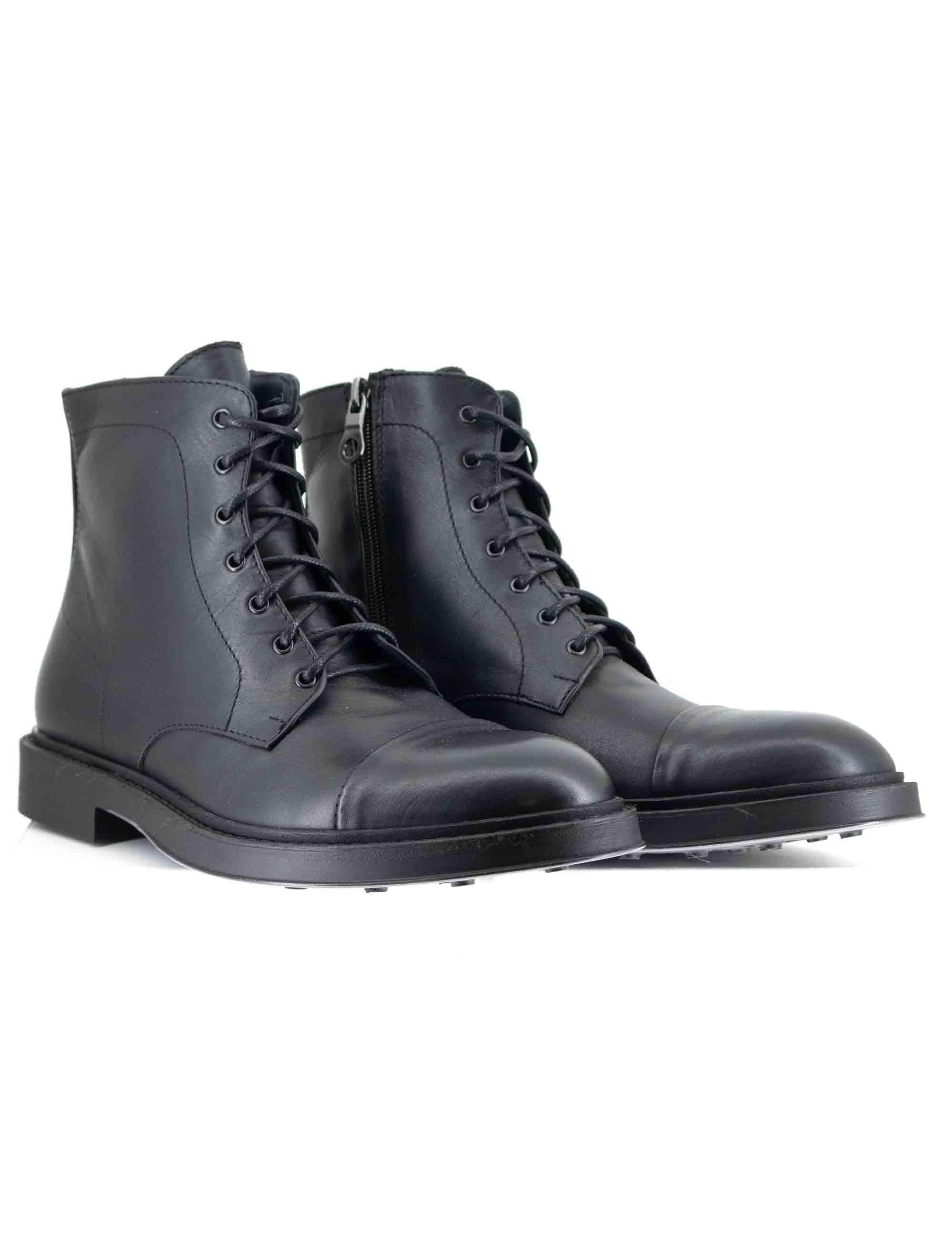 Stivaletti stringati uomo in pelle nera con suola in gomma cucita SP2968 001 Spatarella 