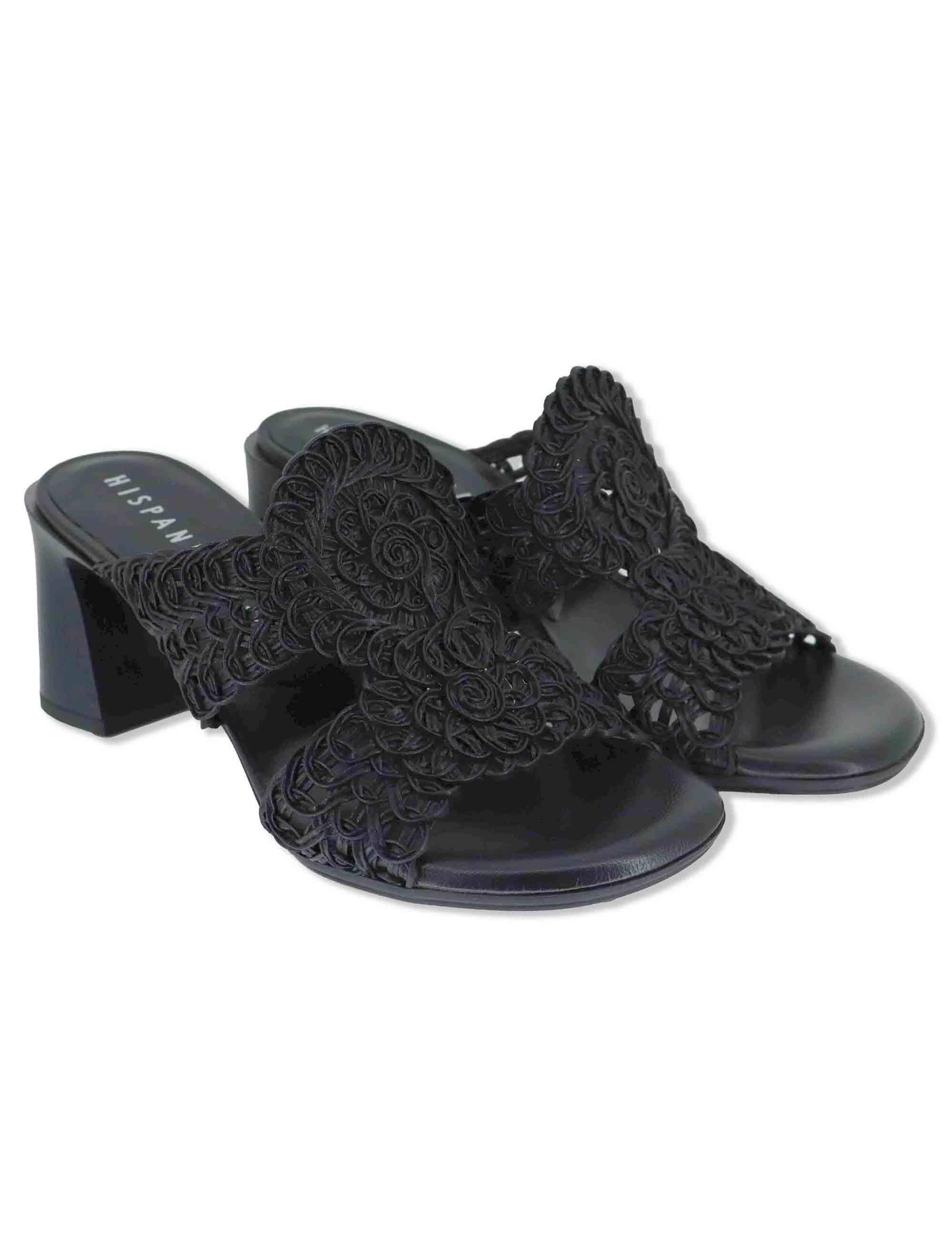Sandali donna in pelle nera ricamo effetto pizzo con taccco alto HV264792 BLACK Hispanitas 