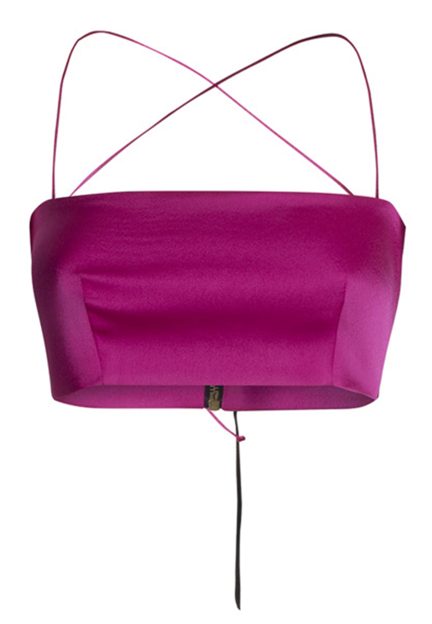 Top Crop Donna NIKI DOUBLE 001: Tessuto Fuchsia e Spalline Incrociate