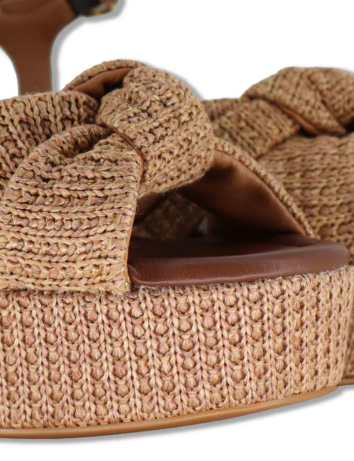 Sandali donna in pelle intrecciata marrone con cinturino e zeppa alta KASIDI RH GRA BOMBON Unisa 