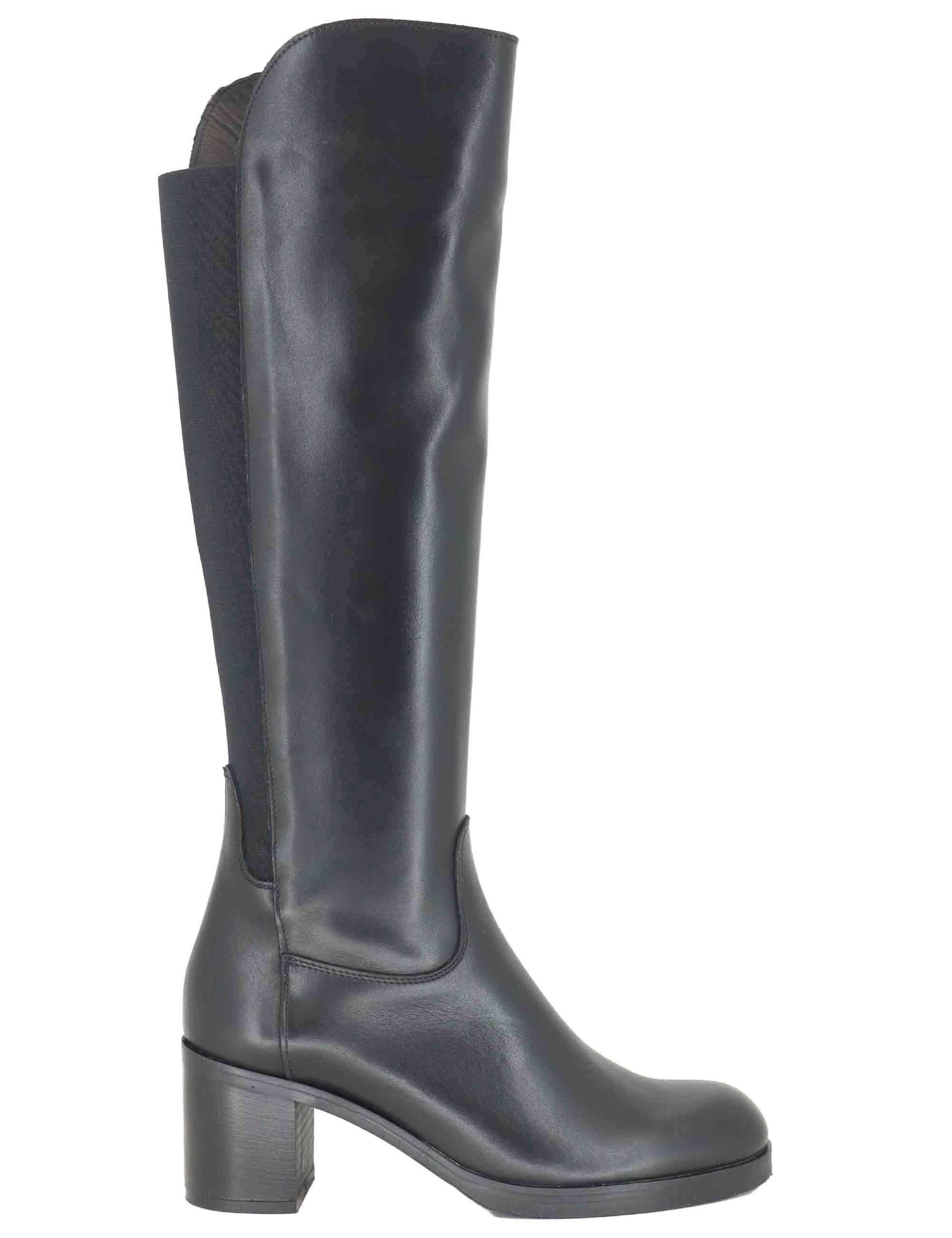 Stivali donna in pelle nera con elastico posteriore e tacco alto SPST3001 001 Spatarella 