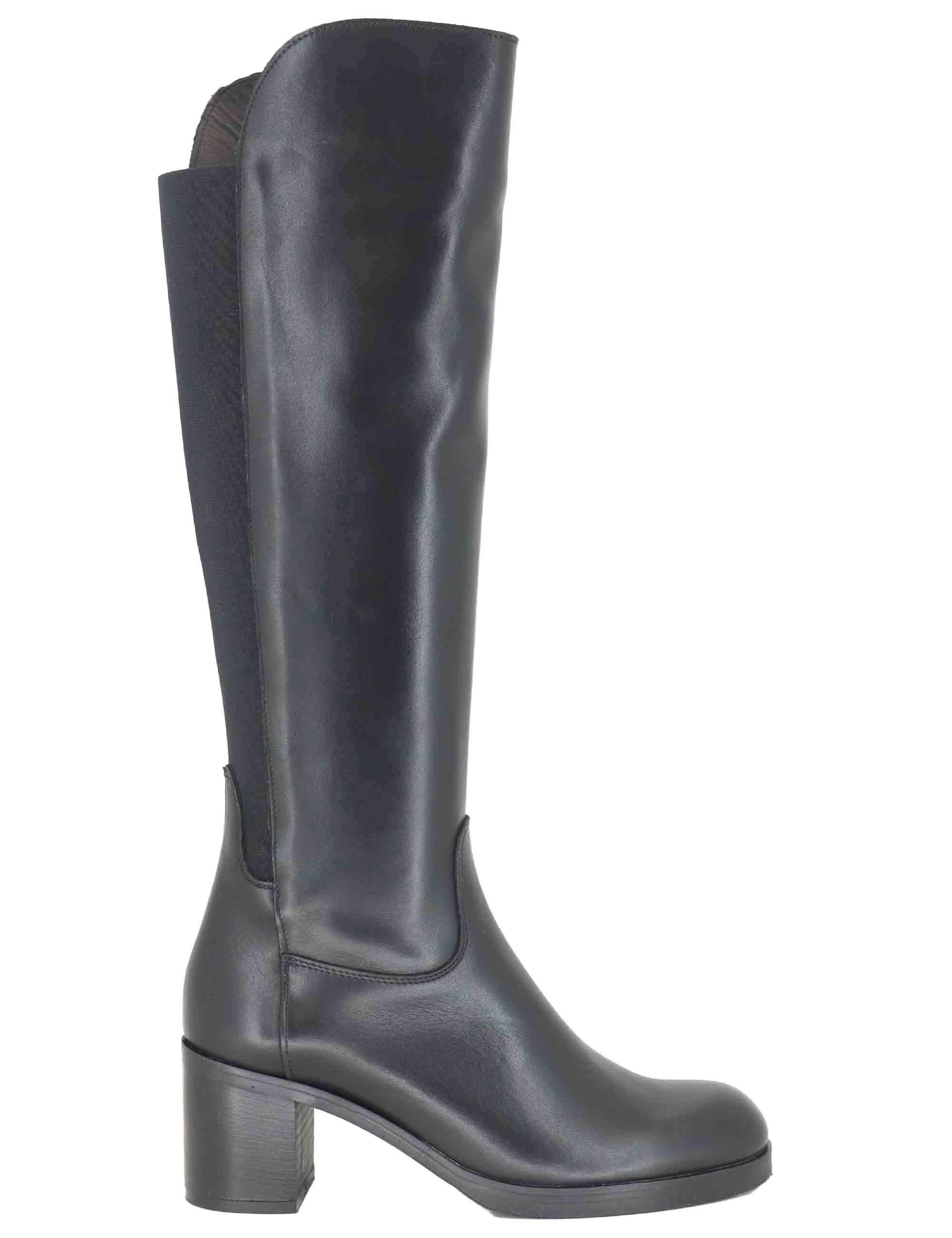 Stivali donna in pelle nera con elastico posteriore e tacco alto SPST3001 001 Spatarella 