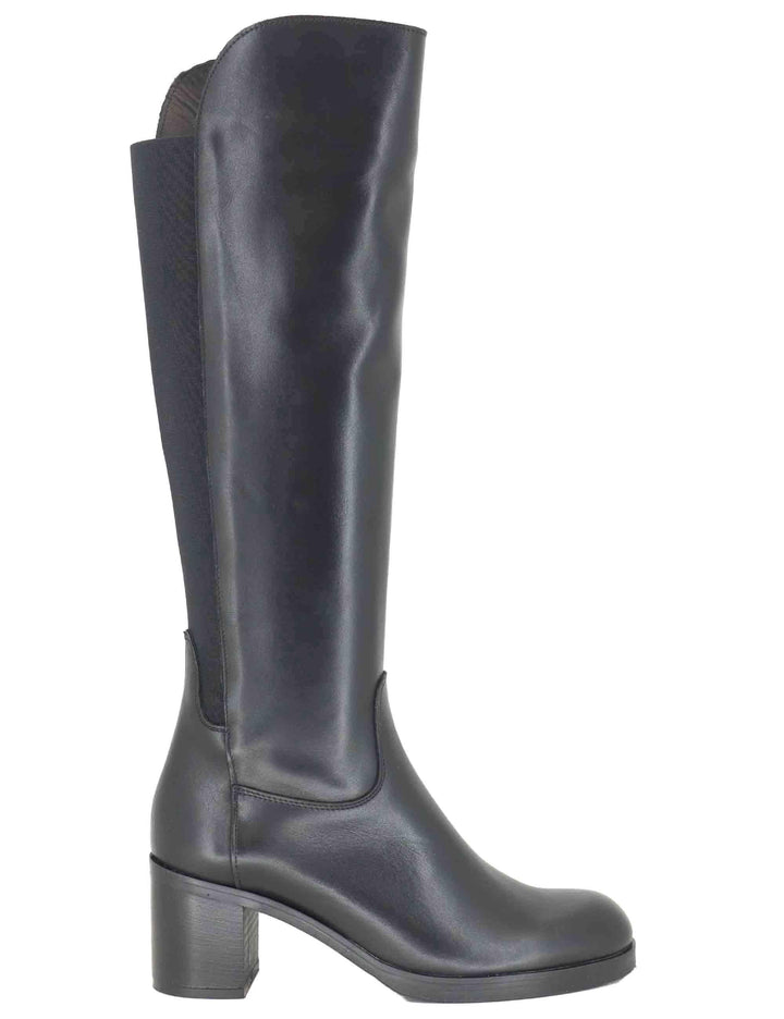 Stivali donna in pelle nera con elastico posteriore e tacco alto SPST3001 001 Spatarella 