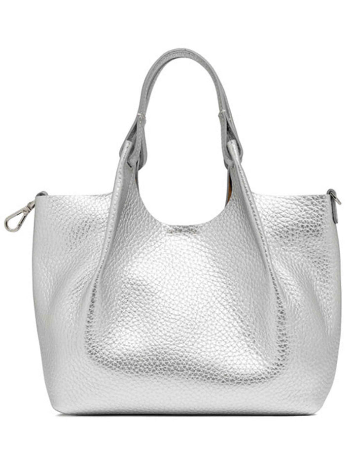 Borse donna Dua in pelle laminata argento con doppi manici e tracolla BS9719 RNGDBL T.U. 14369 Gianni Chiarini 