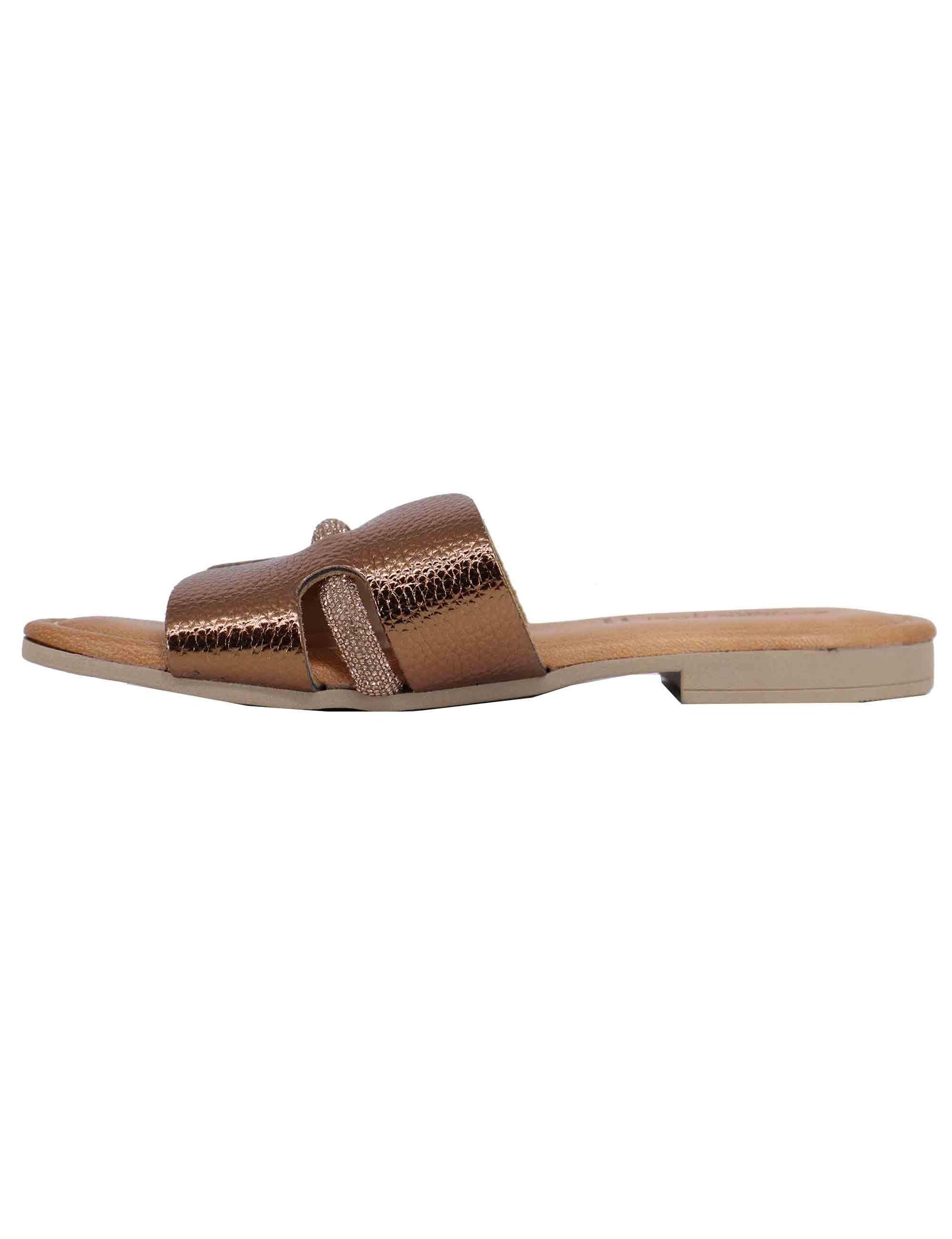 Sandali flat donna in pelle laminata bronzo con stass SR4109 0236 Sandro Rosi 